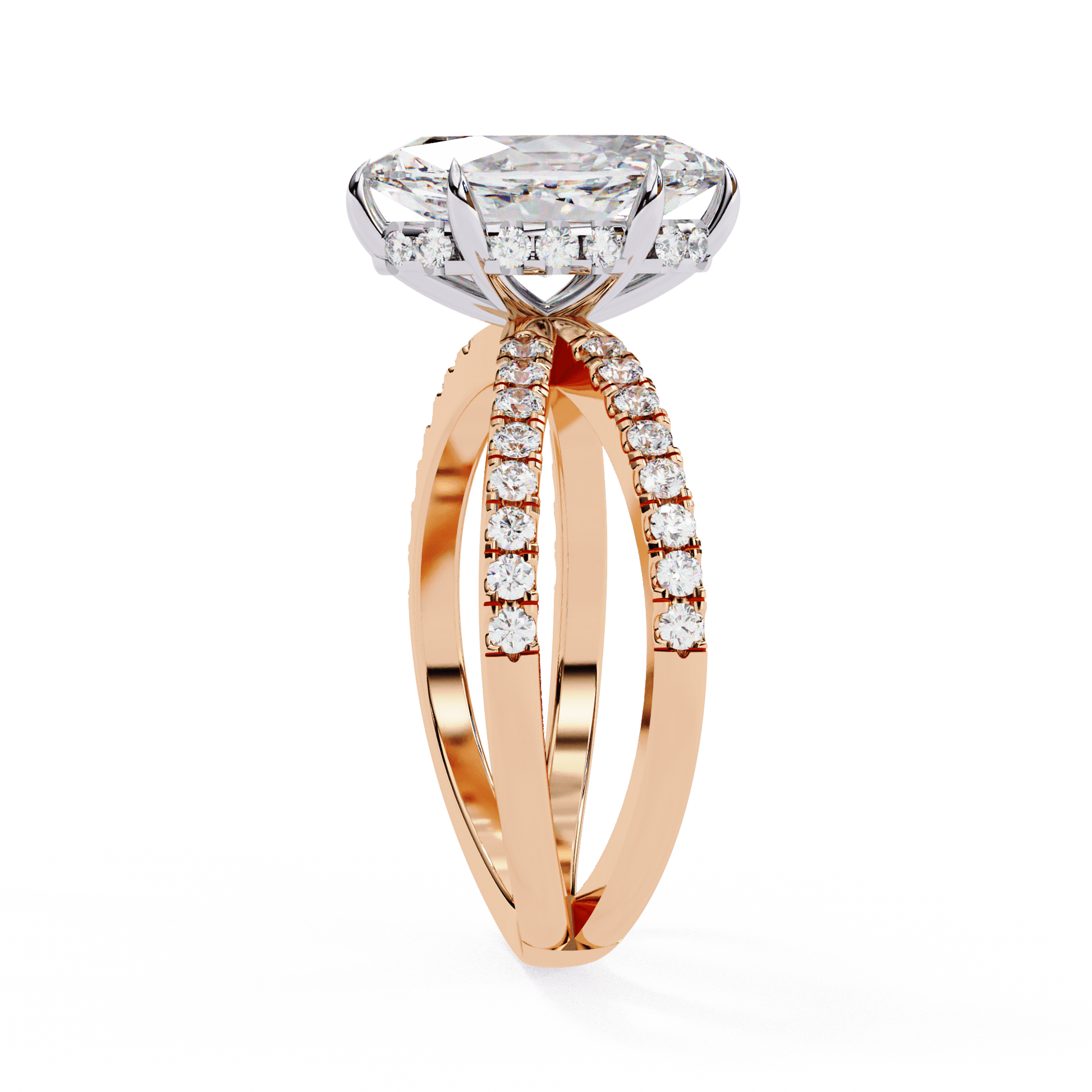 Rosaline — Marquise cut lab grown and natural diamond engagement ring — hidden halo, halo, half pavé — Carat House