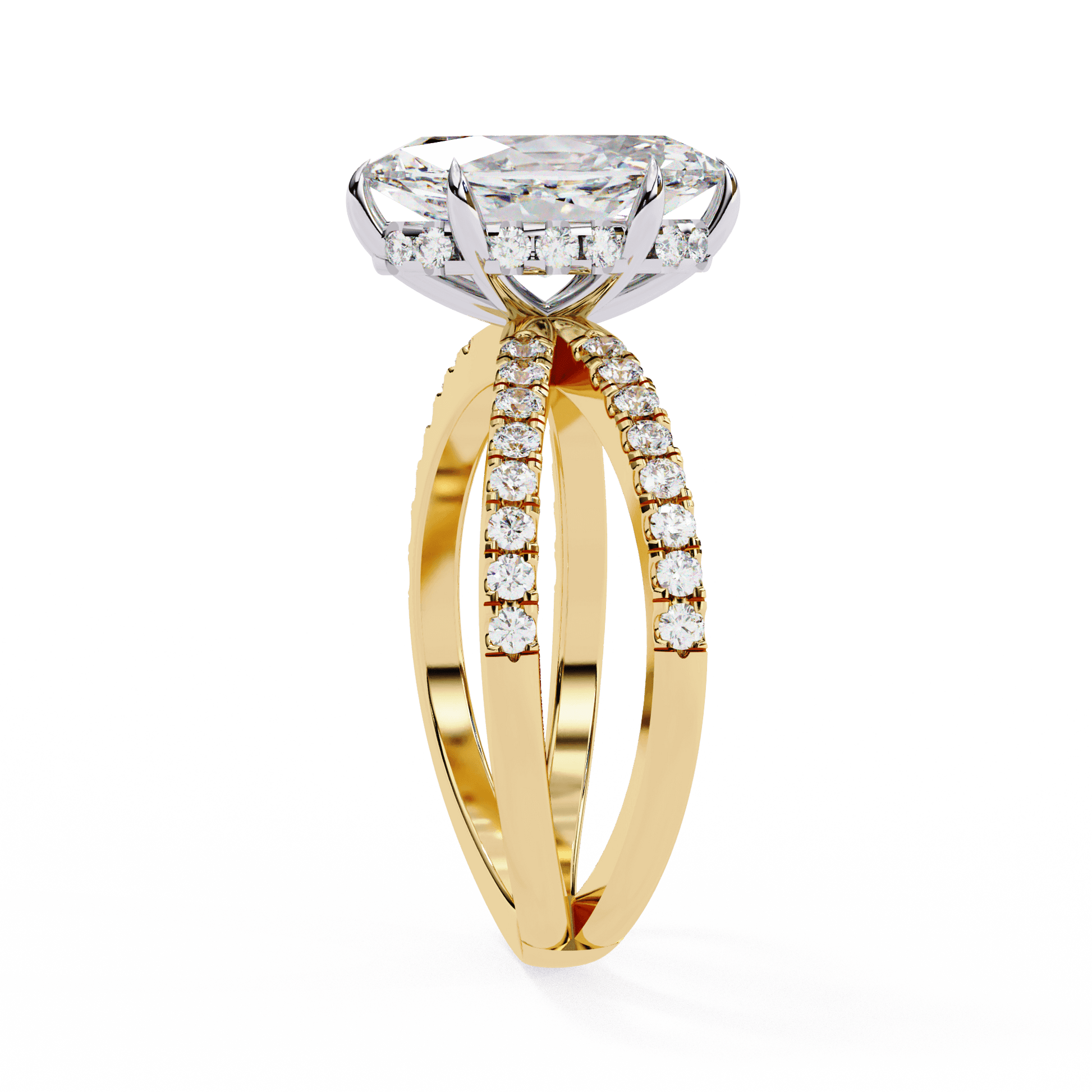 Rosaline — Marquise cut lab grown and natural diamond engagement ring — hidden halo, halo, half pavé — Carat House