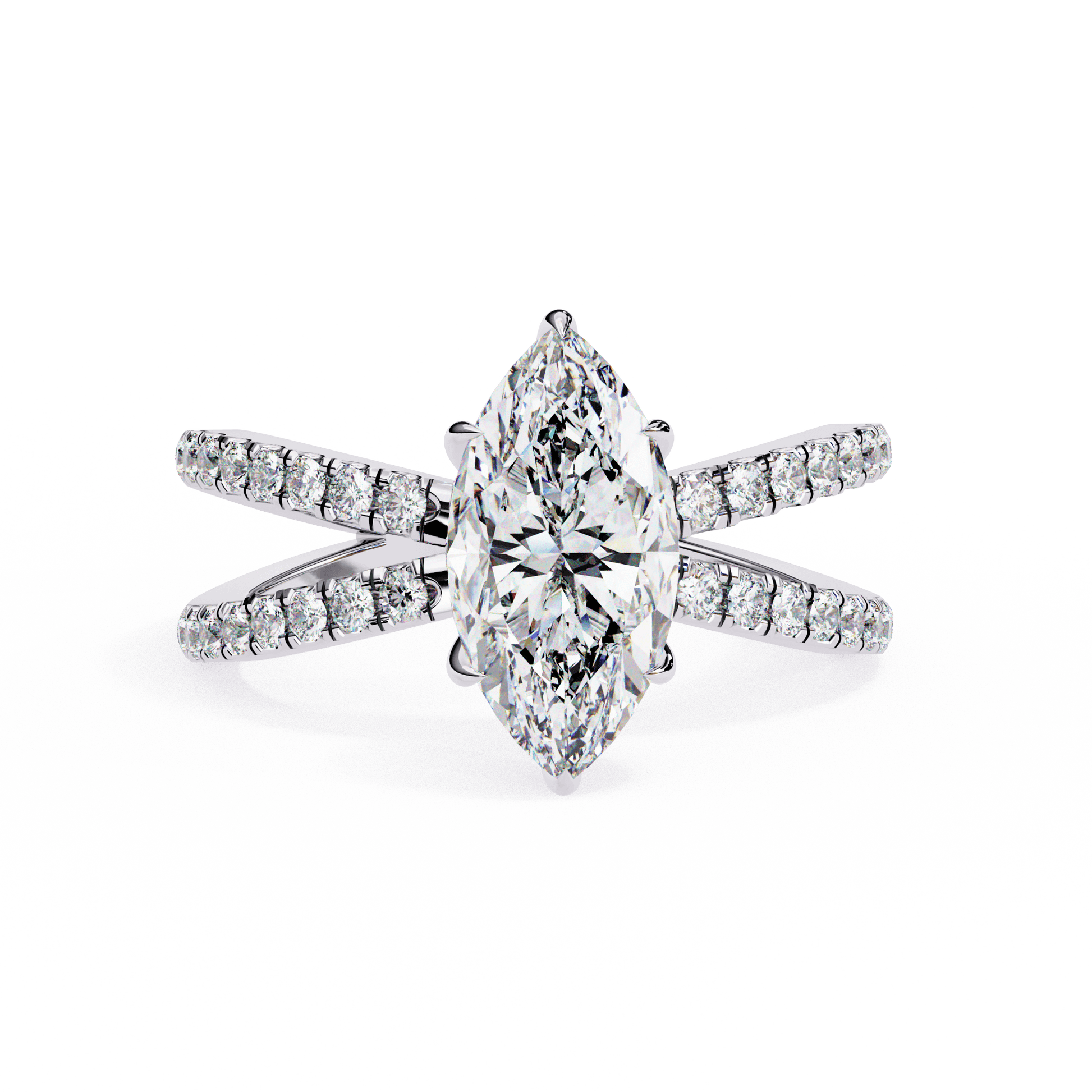 Rosaline — Marquise cut lab grown and natural diamond engagement ring — hidden halo, halo, half pavé — 18k white gold and platinum — Carat House