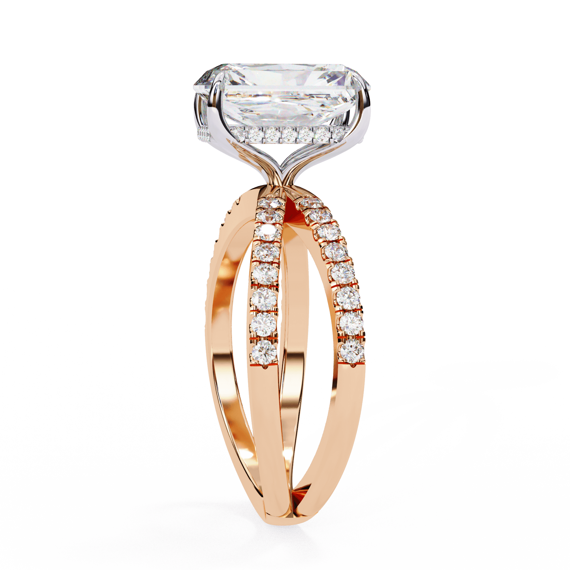 Constance — Radiant cut lab grown and natural diamond engagement ring — hidden halo, halo, half pavé — Carat House