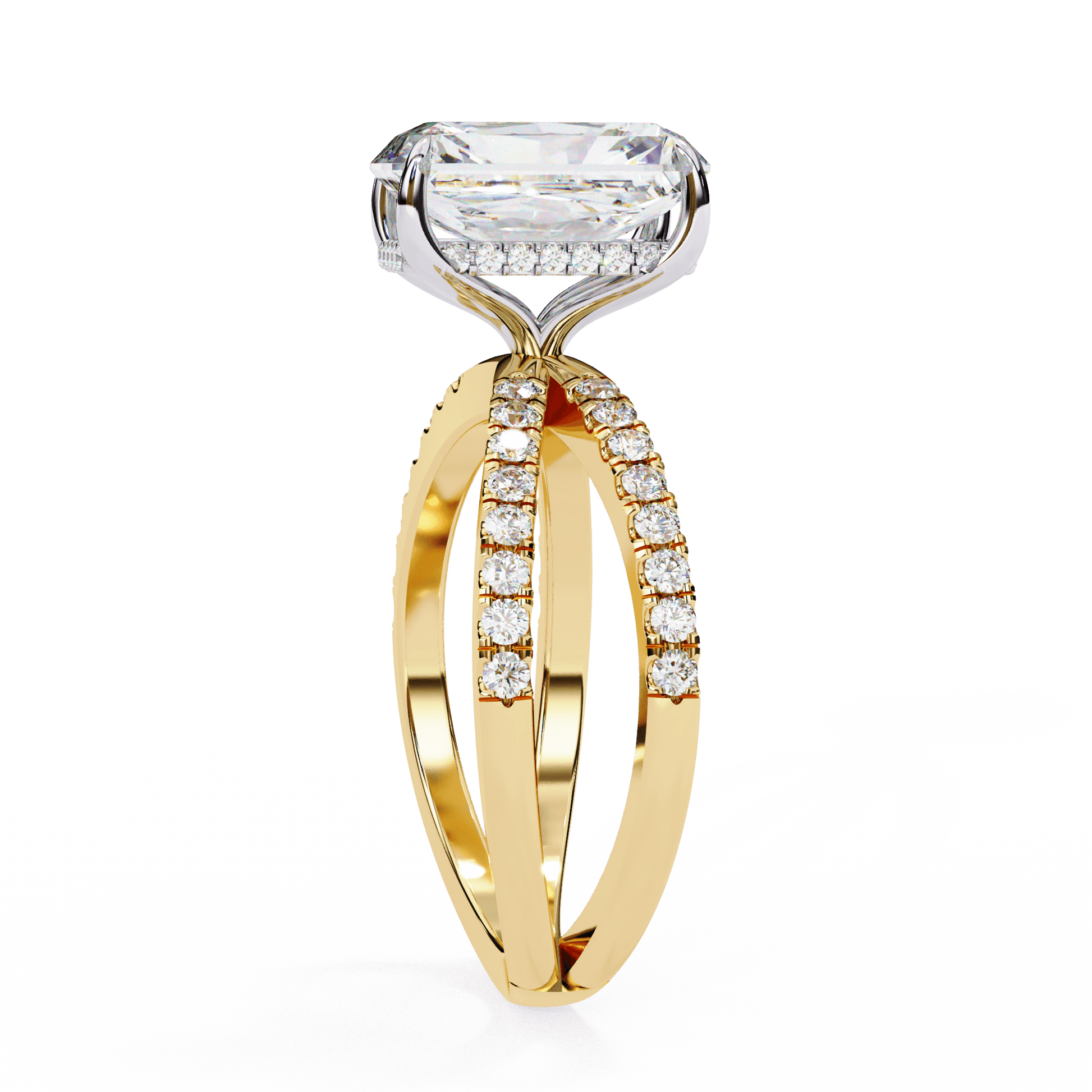 Constance — Radiant cut lab grown and natural diamond engagement ring — hidden halo, halo, half pavé — Carat House