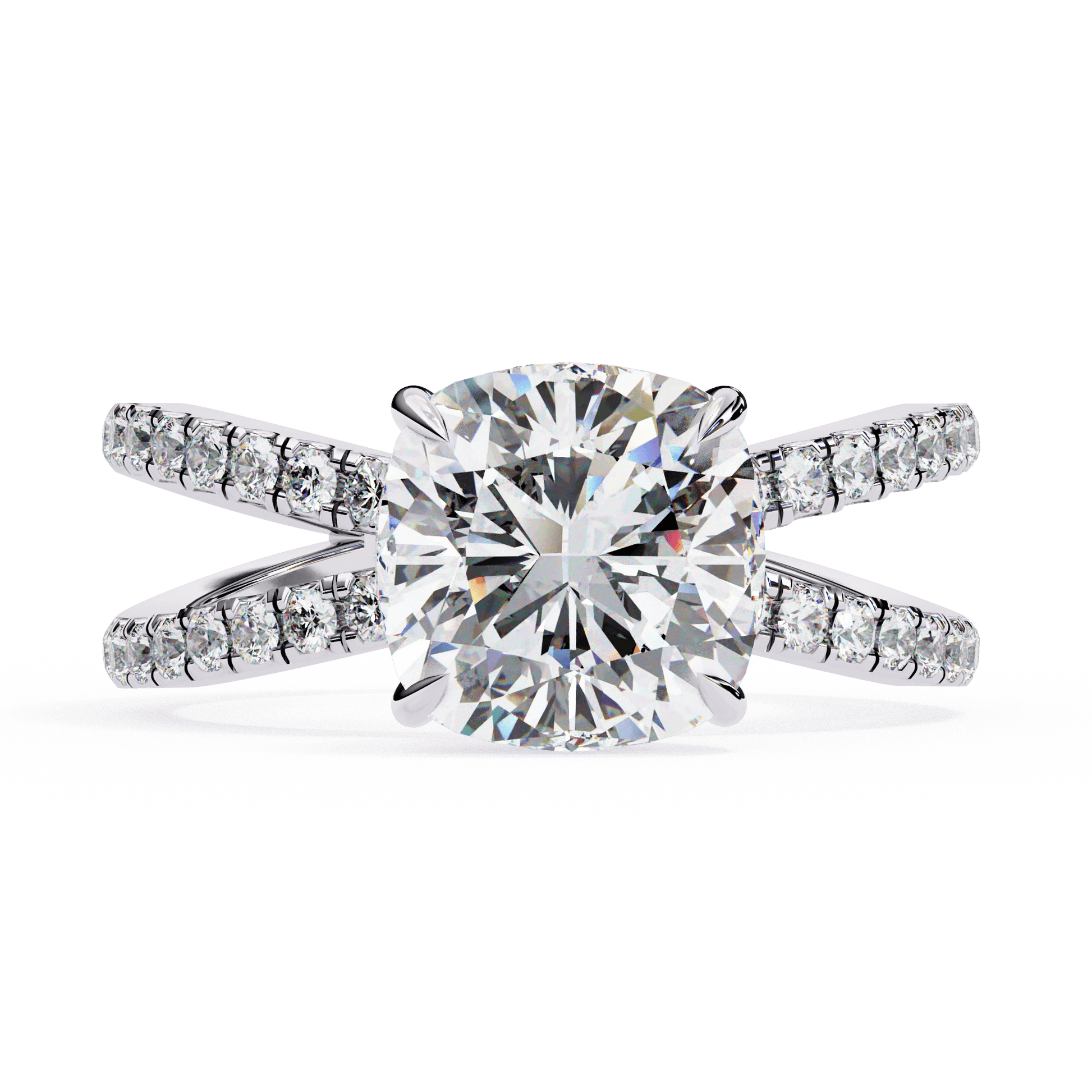 Anna — Cushion cut lab grown and natural diamond engagement ring — hidden halo, halo, half pavé — 18k white gold and platinum — Carat House