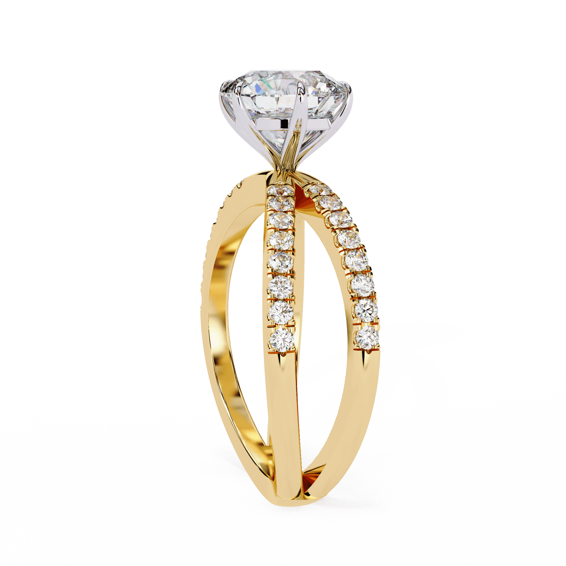 Aphrodite — Round cut lab grown and natural diamond engagement ring — half pavé, split shank — Carat House