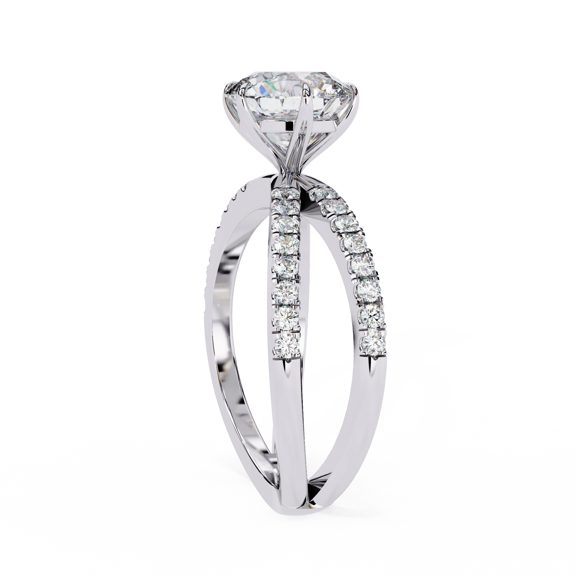 Aphrodite — Round cut lab grown and natural diamond engagement ring — half pavé, split shank — Carat House