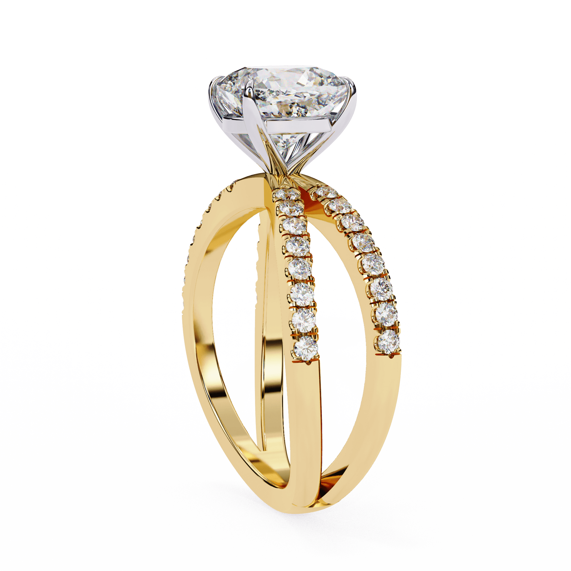 Amani — Cushion cut lab grown and natural diamond engagement ring — half pavé, split shank — Carat House
