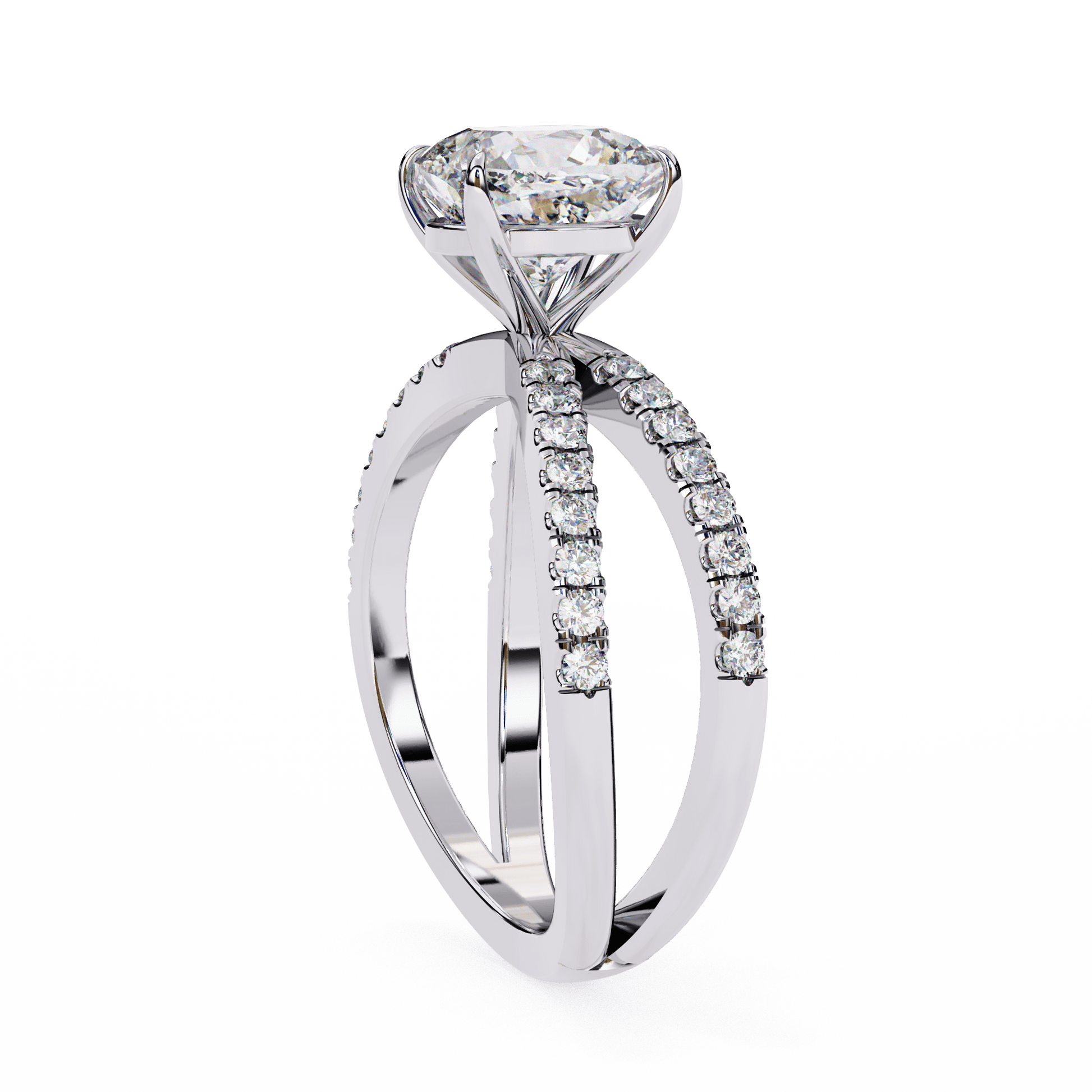 Amani — Cushion cut lab grown and natural diamond engagement ring — half pavé, split shank — Carat House