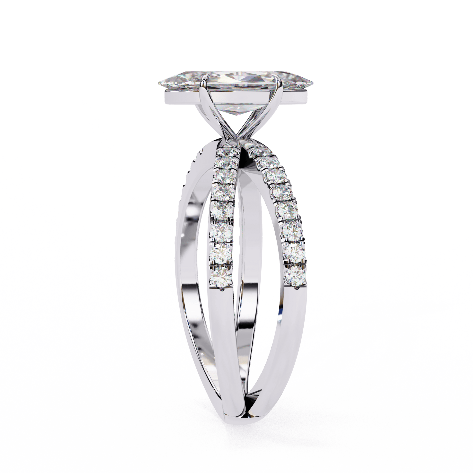 Leila — Marquise cut lab grown and natural diamond engagement ring — half pavé, split shank — Carat House