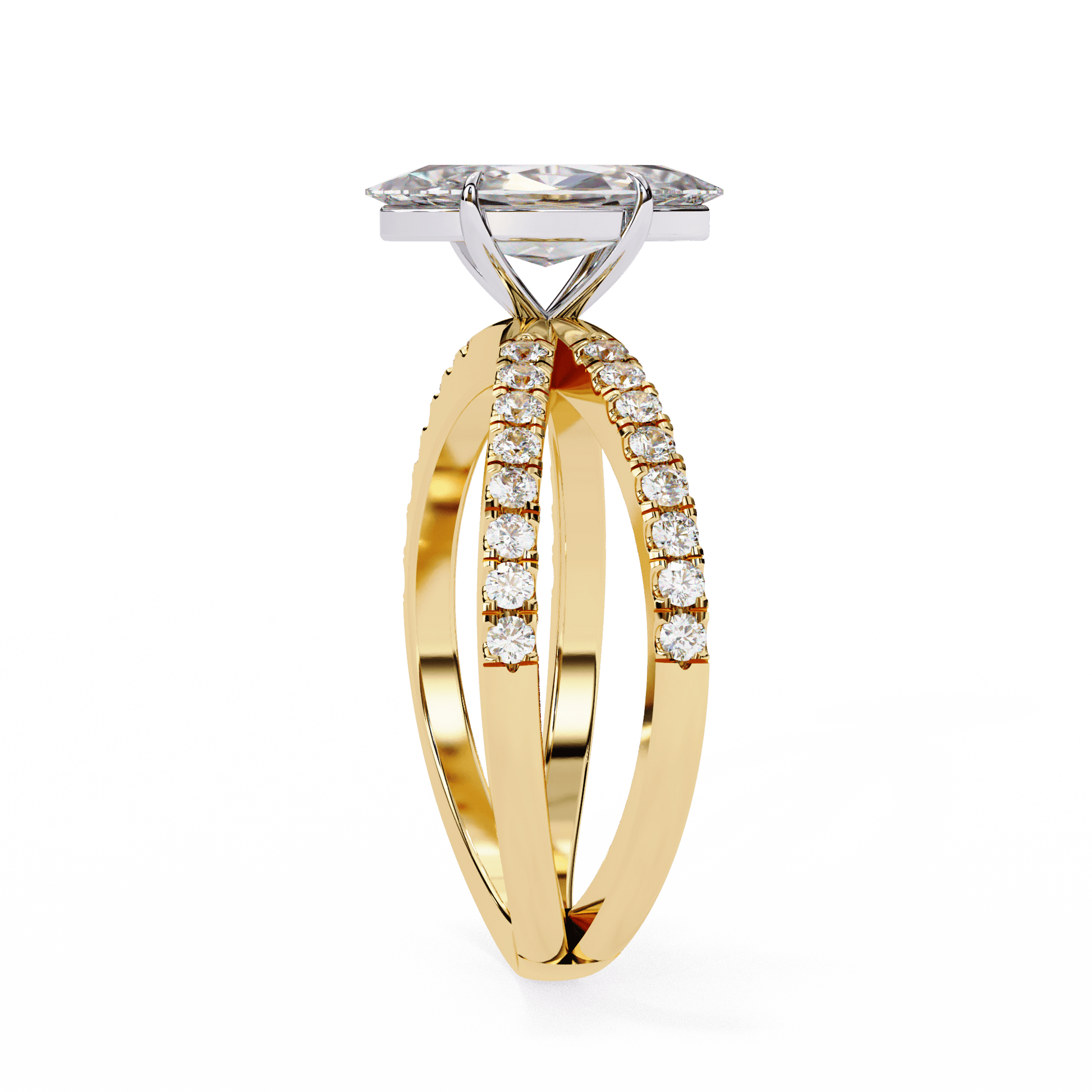 Leila — Marquise cut lab grown and natural diamond engagement ring — half pavé, split shank — Carat House