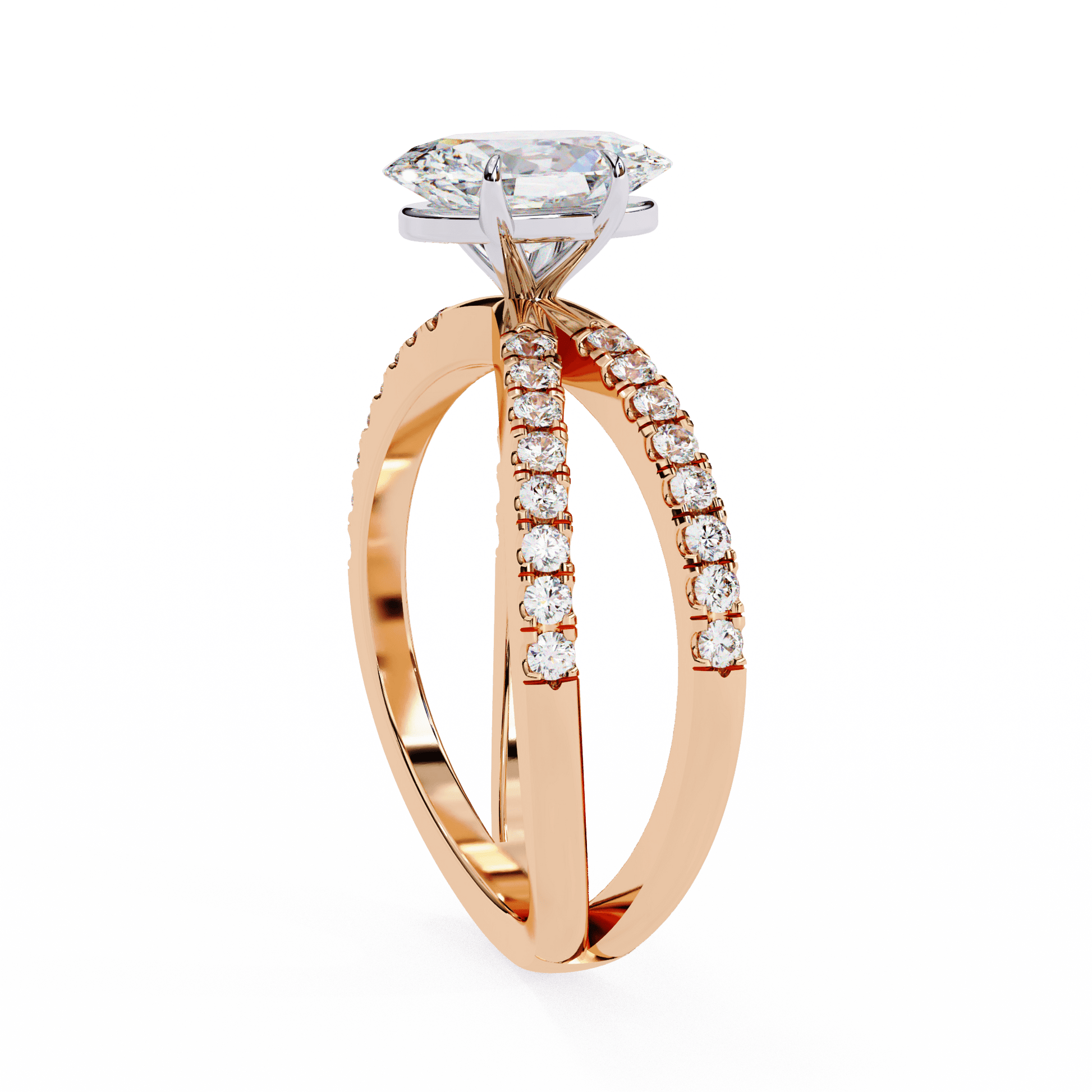 Alayna — Oval cut lab grown and natural diamond engagement ring — half pavé, split shank — Carat House