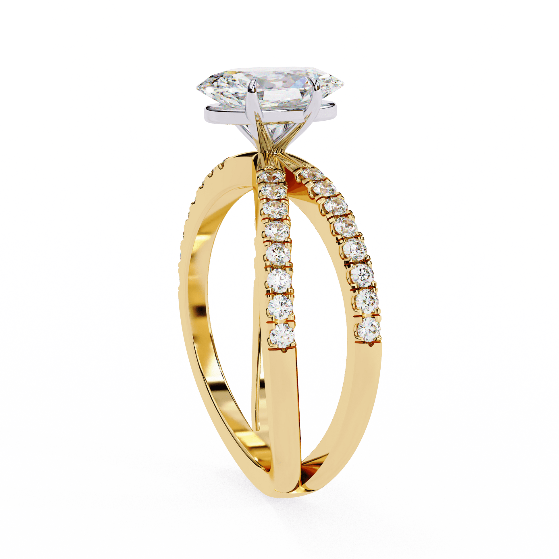 Alayna — Oval cut lab grown and natural diamond engagement ring — half pavé, split shank — Carat House