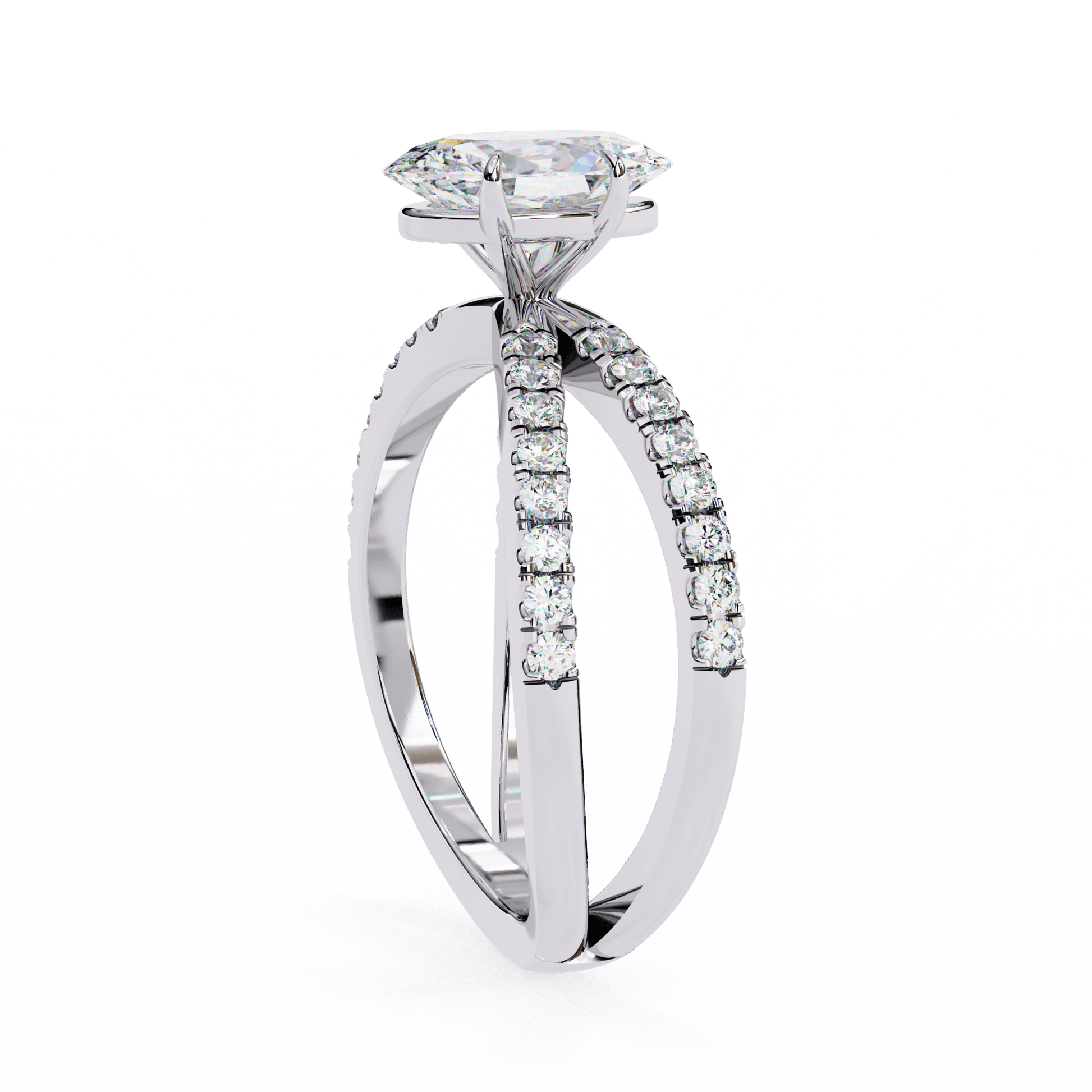 Alayna — Oval cut lab grown and natural diamond engagement ring — half pavé, split shank — Carat House