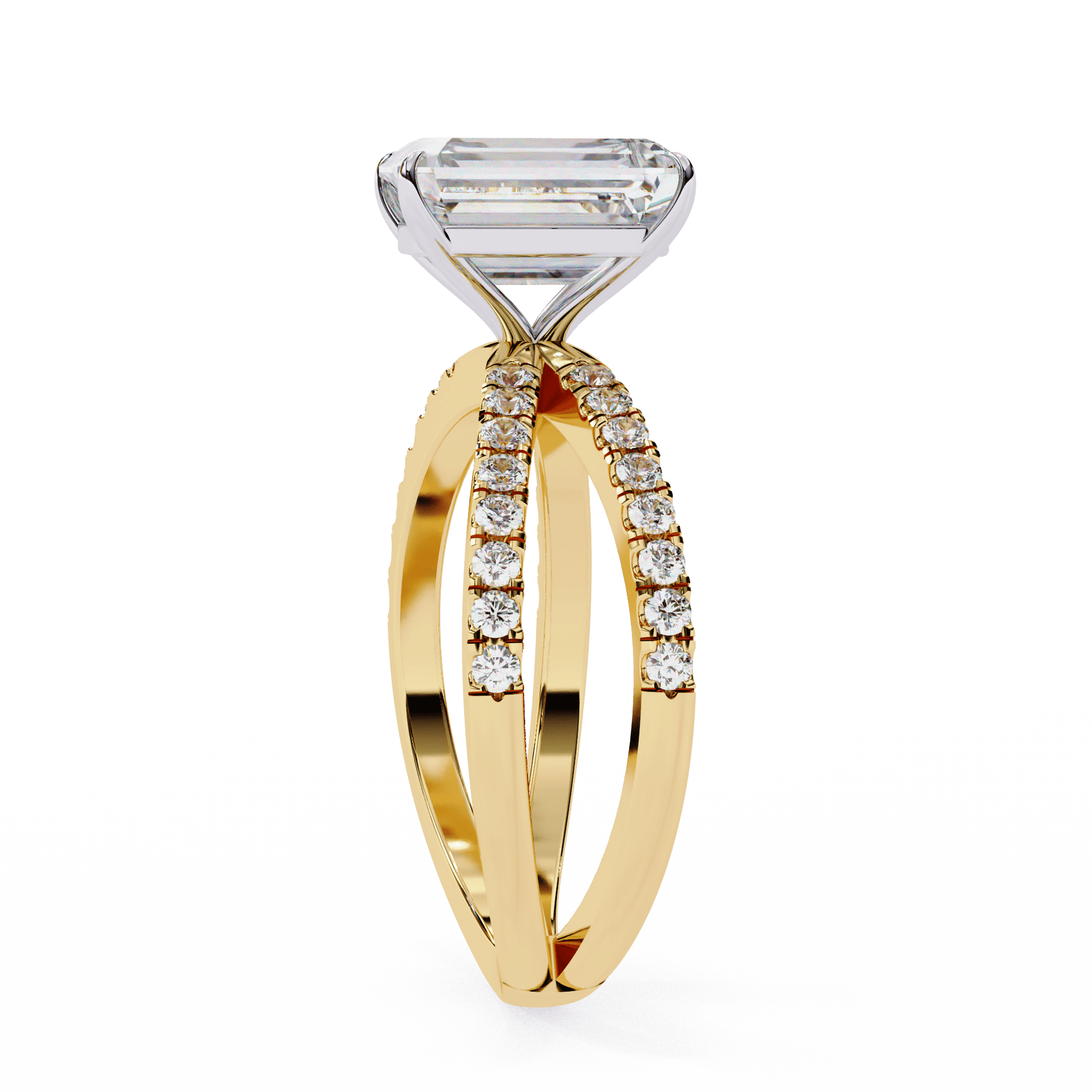 Huda — Emerald cut lab grown and natural diamond engagement ring — half pavé, split shank — Carat House
