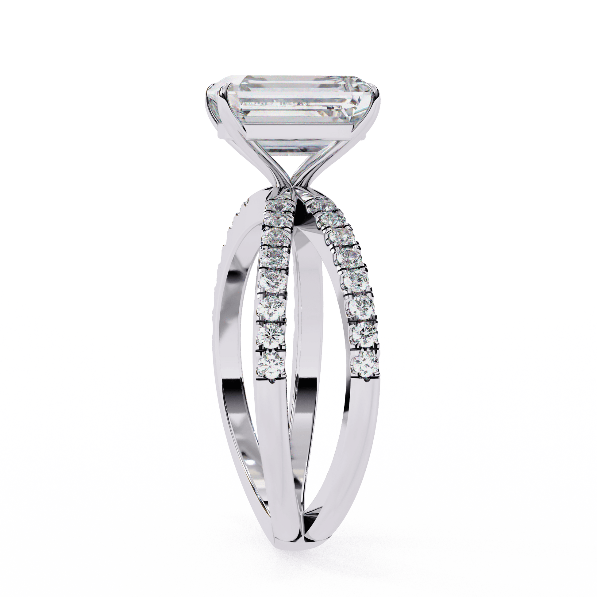 Huda — Emerald cut lab grown and natural diamond engagement ring — half pavé, split shank — Carat House