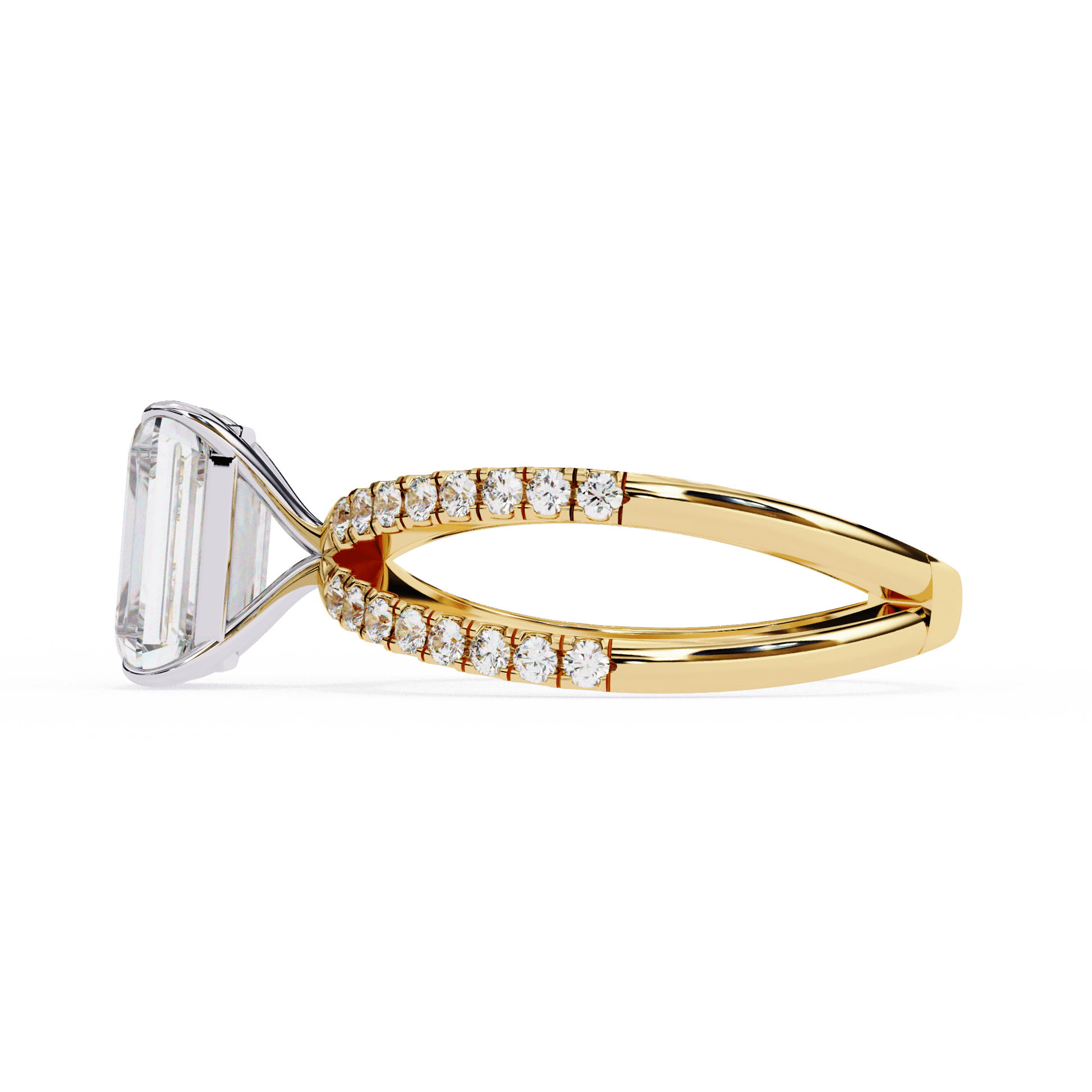 Maya — Radiant cut lab grown and natural diamond engagement ring — half pavé, split shank — Carat House
