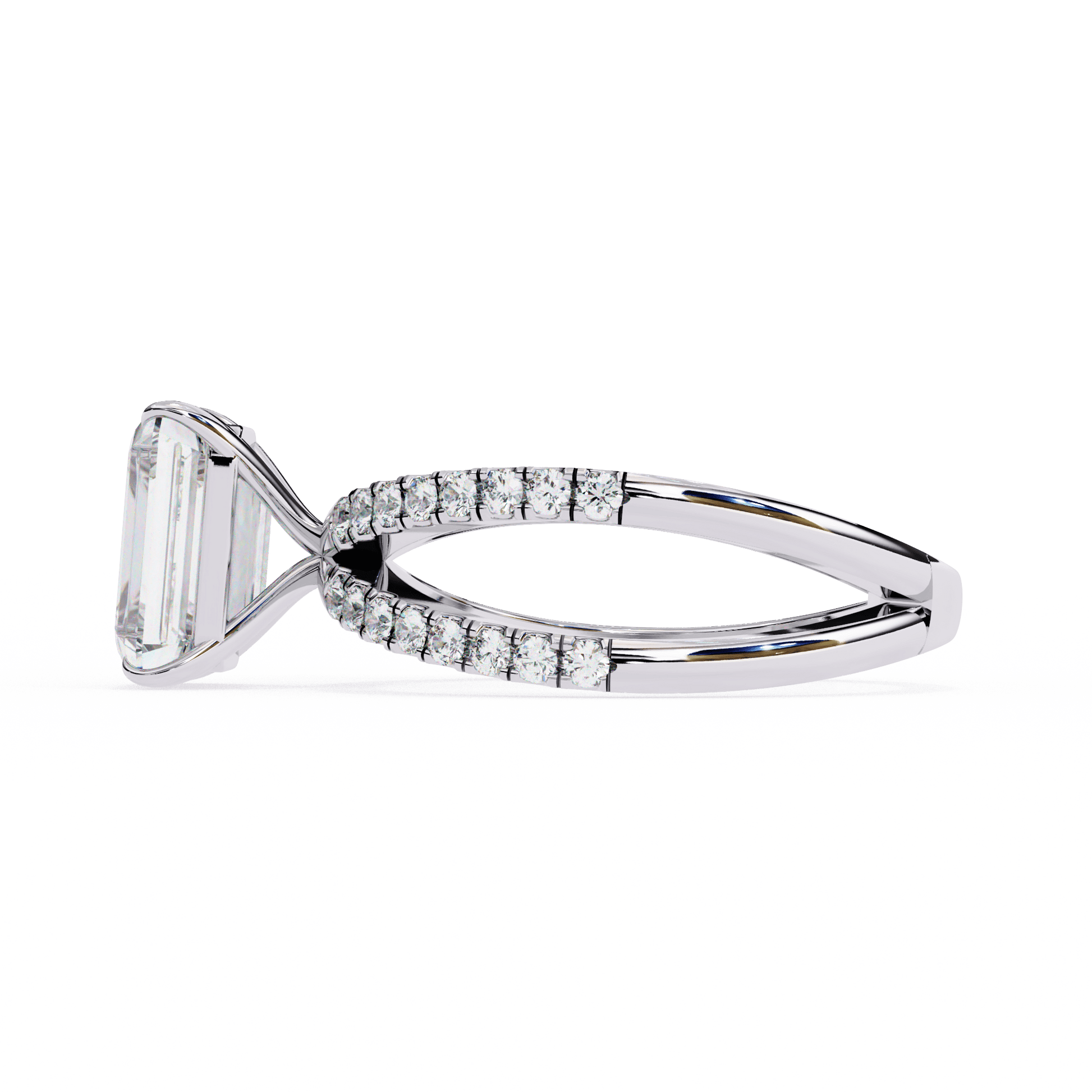 Maya — Radiant cut lab grown and natural diamond engagement ring — half pavé, split shank — Carat House
