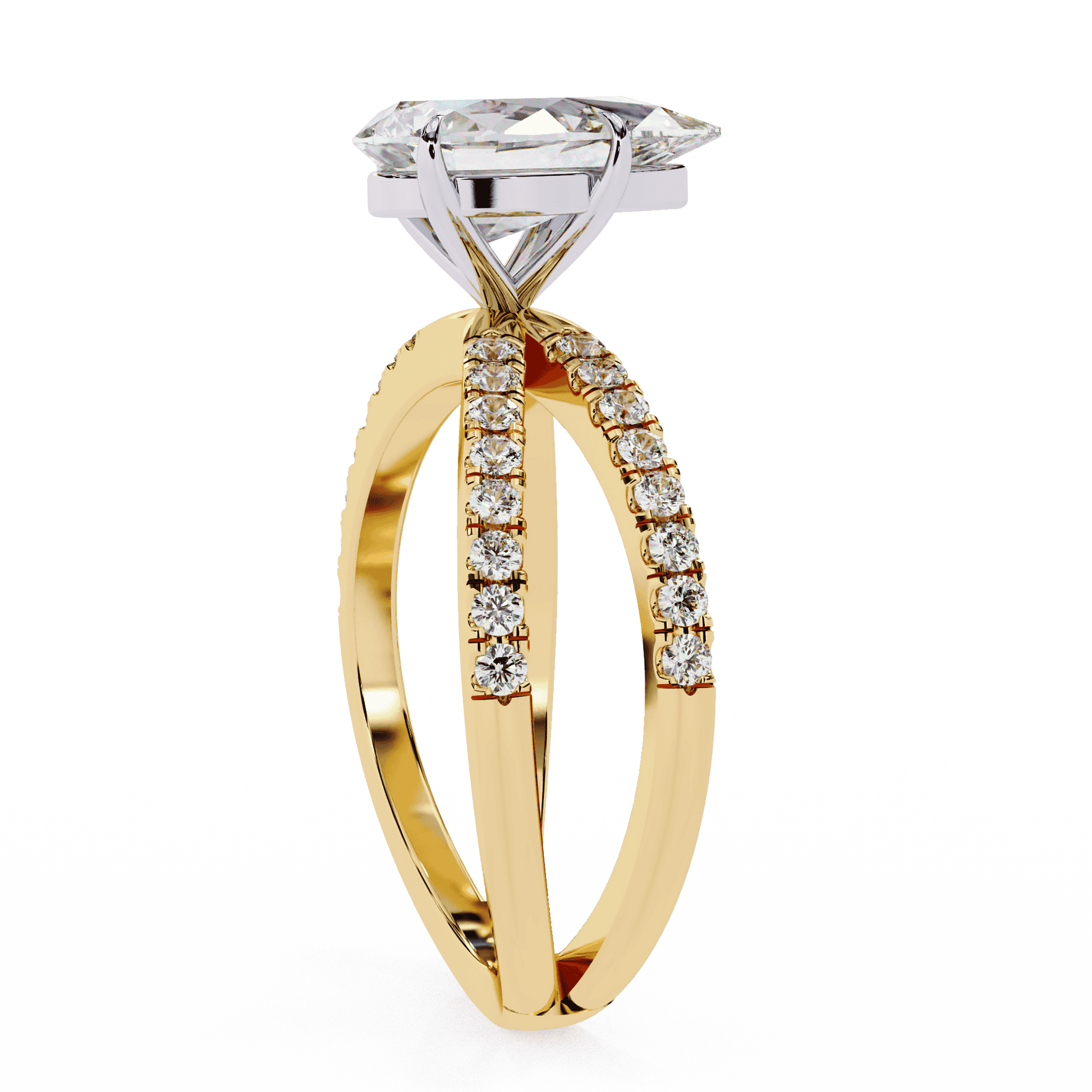Nadine — Pear cut lab grown and natural diamond engagement ring — half pavé, split shank — Carat House