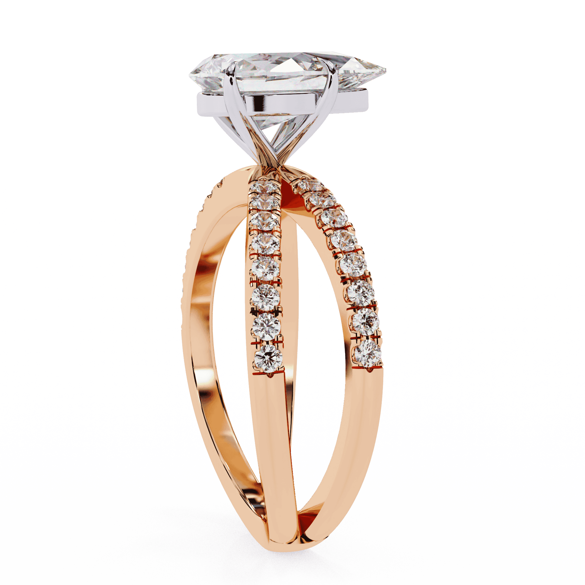 Nadine — Pear cut lab grown and natural diamond engagement ring — half pavé, split shank — Carat House
