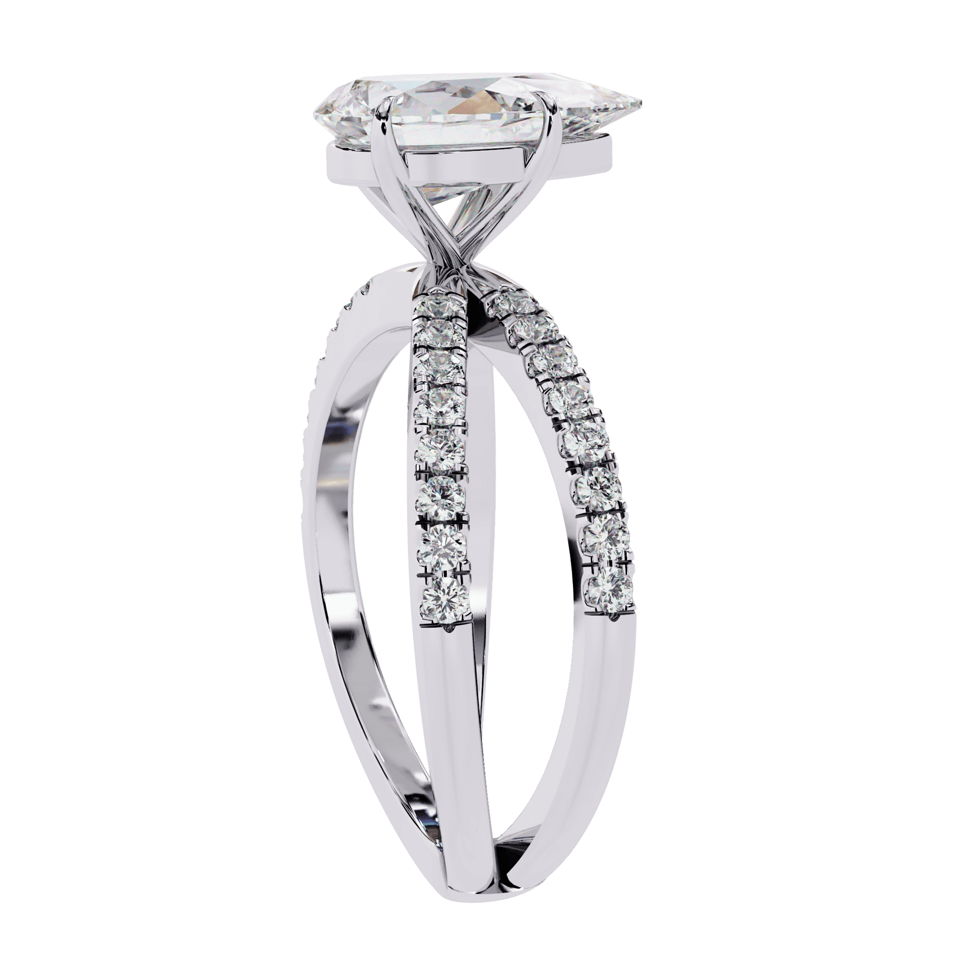 Nadine — Pear cut lab grown and natural diamond engagement ring — half pavé, split shank — Carat House