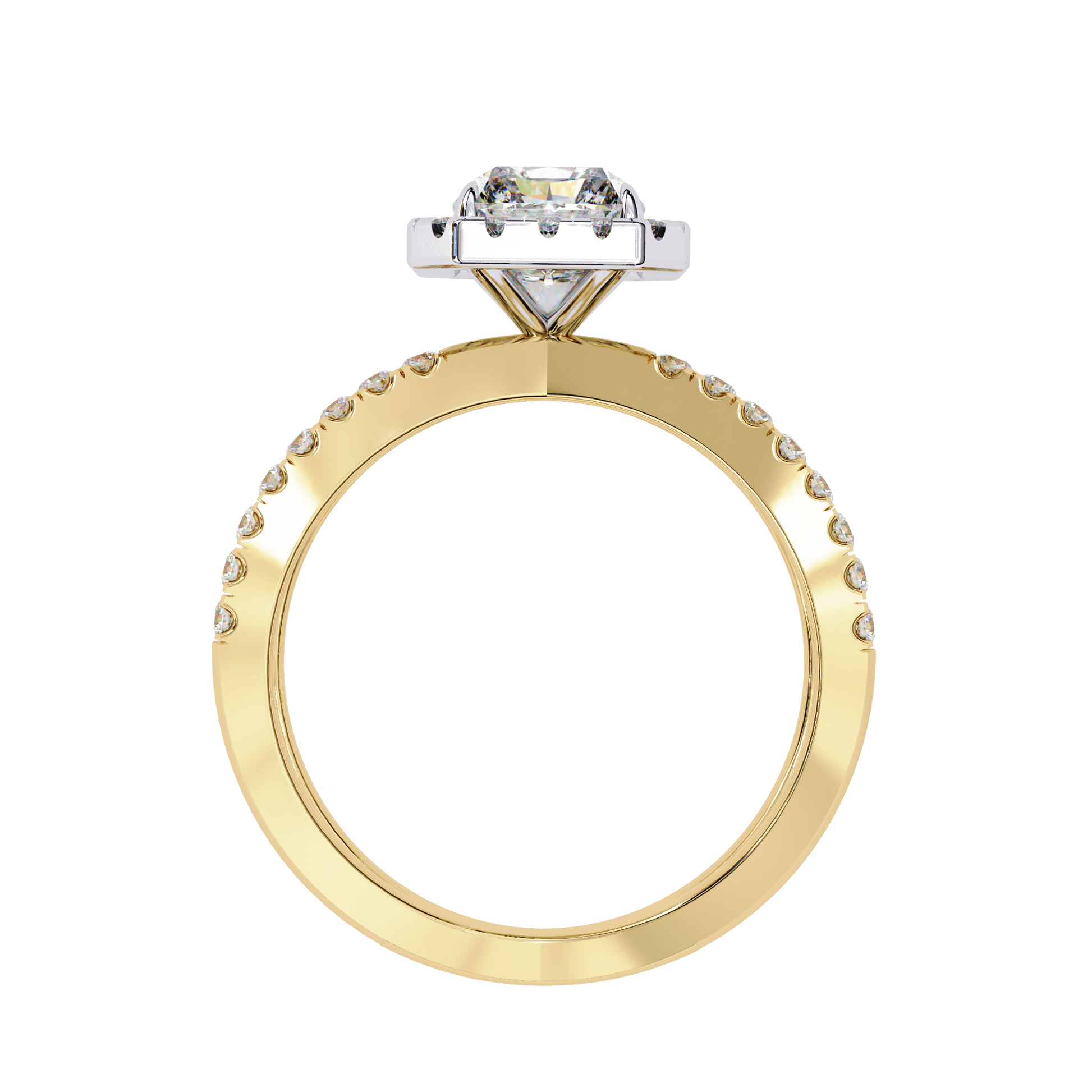 Ariana — Radiant cut lab grown and natural diamond engagement ring — halo, half pavé, split shank — Carat House