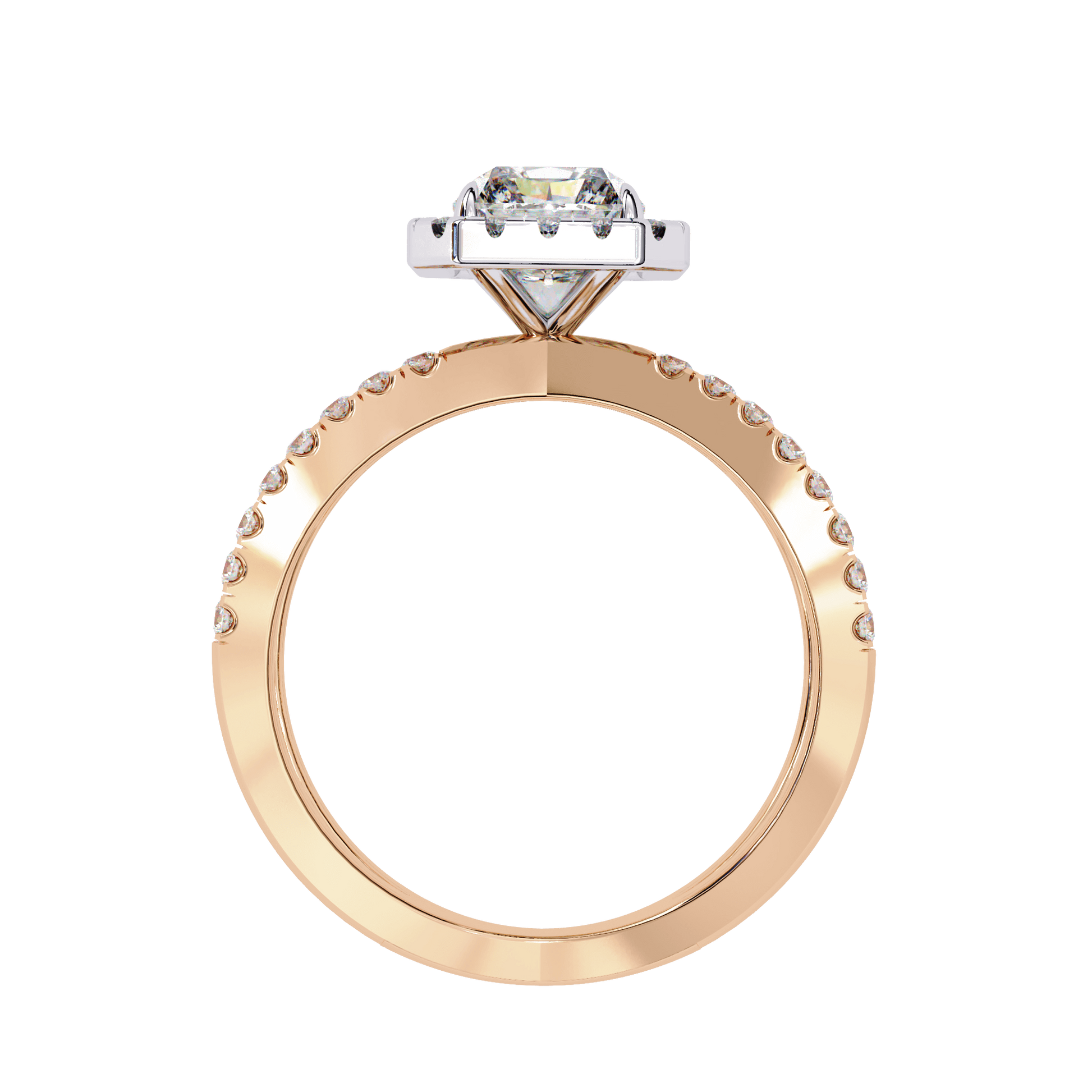 Zayna — Emerald cut lab grown and natural diamond engagement ring — halo, half pavé, split shank — Carat House