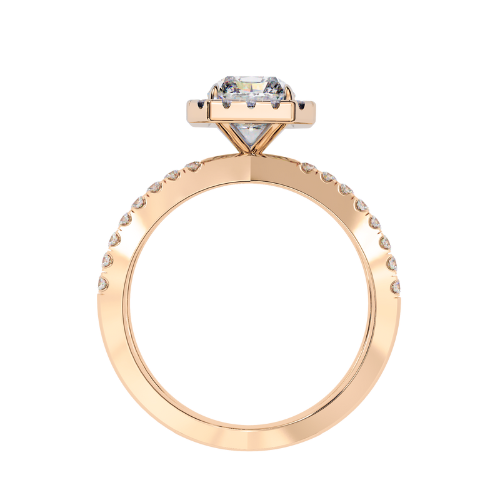 Zayna — Emerald cut lab grown and natural diamond engagement ring — halo, half pavé, split shank — Carat House