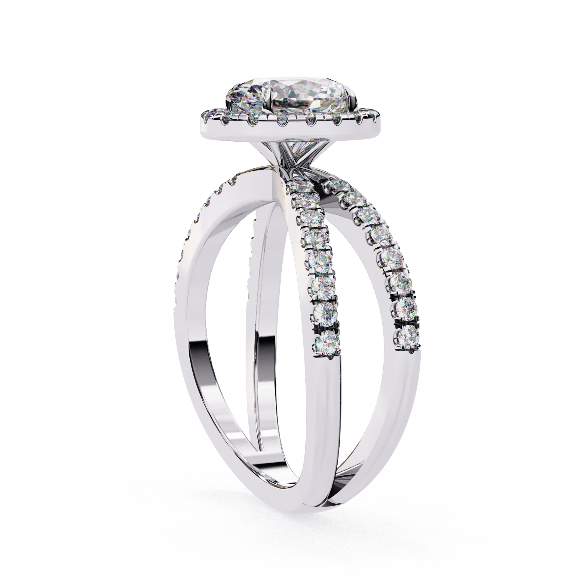 Zahara — Oval cut lab grown and natural diamond engagement ring — halo, half pavé, split shank — Carat House