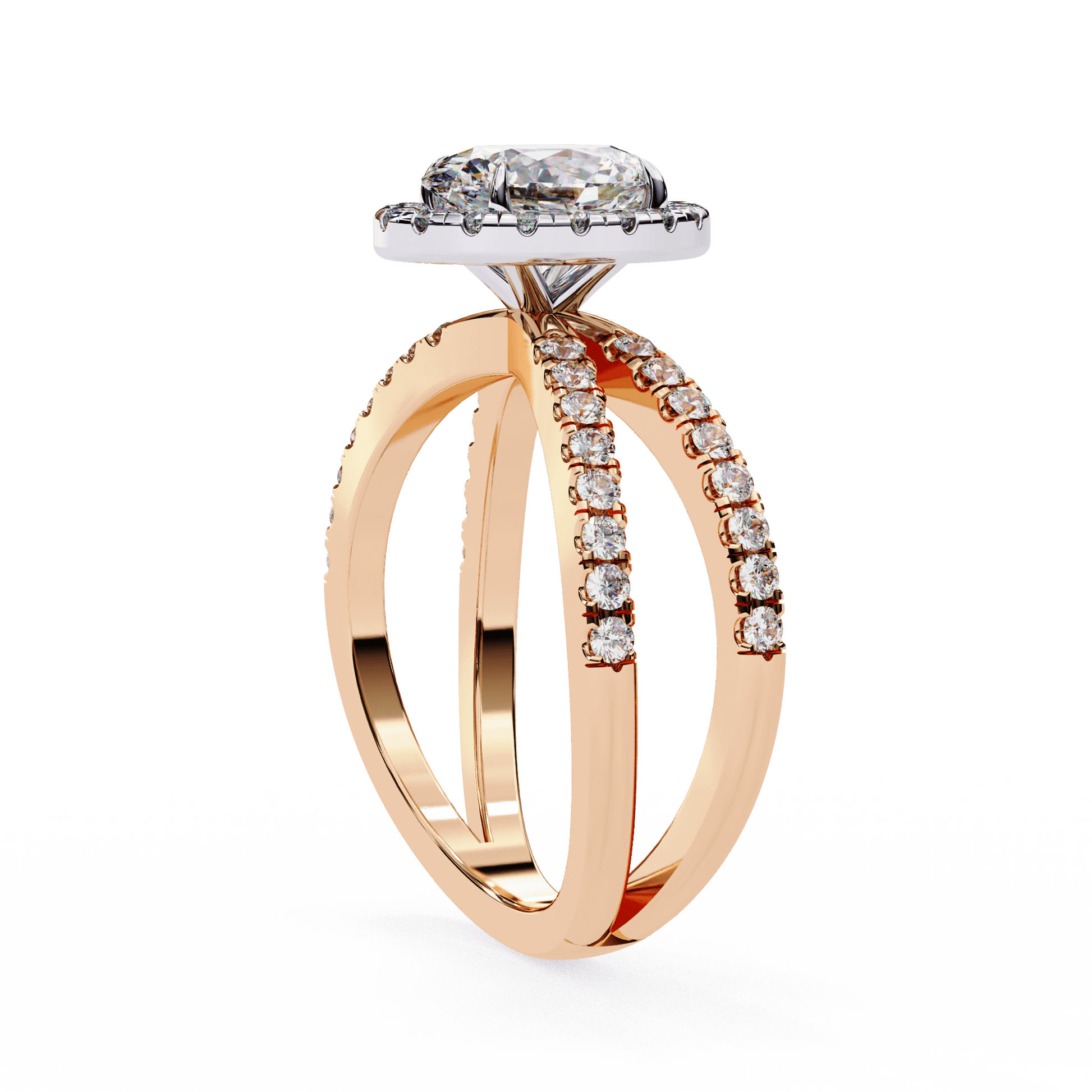 Zahara — Oval cut lab grown and natural diamond engagement ring — halo, half pavé, split shank — Carat House