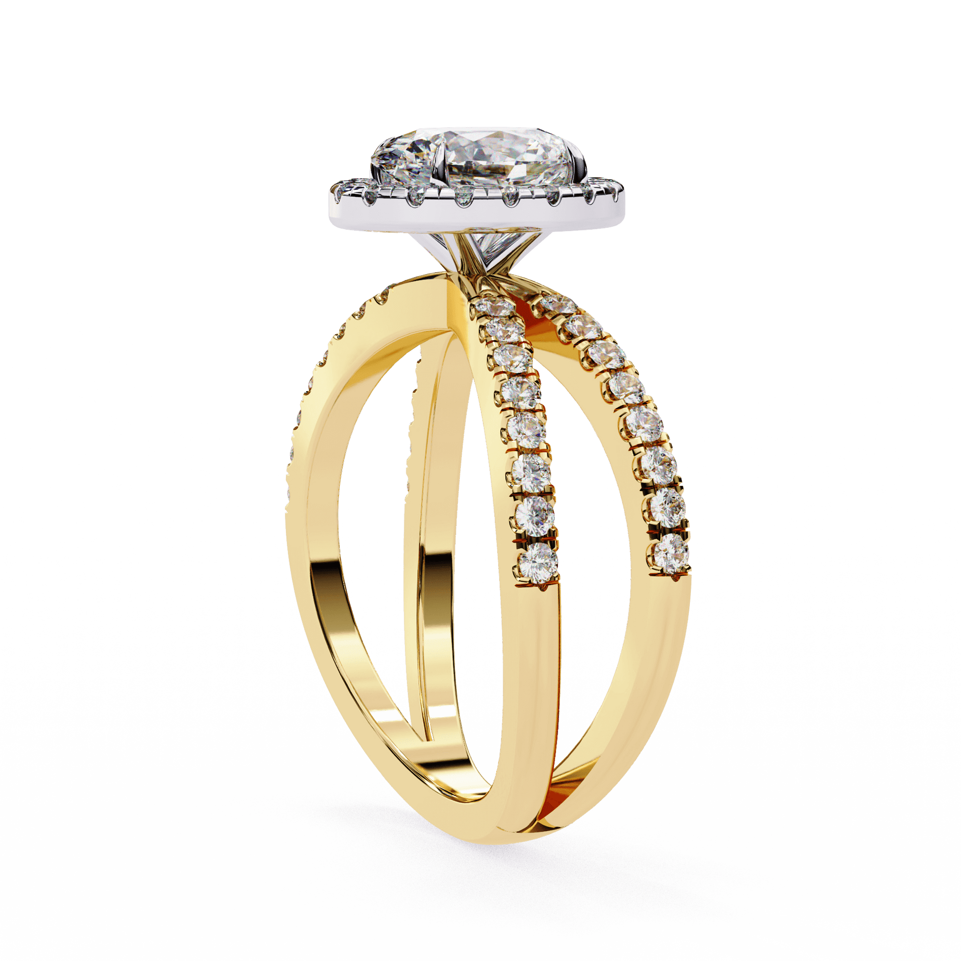 Zahara — Oval cut lab grown and natural diamond engagement ring — halo, half pavé, split shank — Carat House