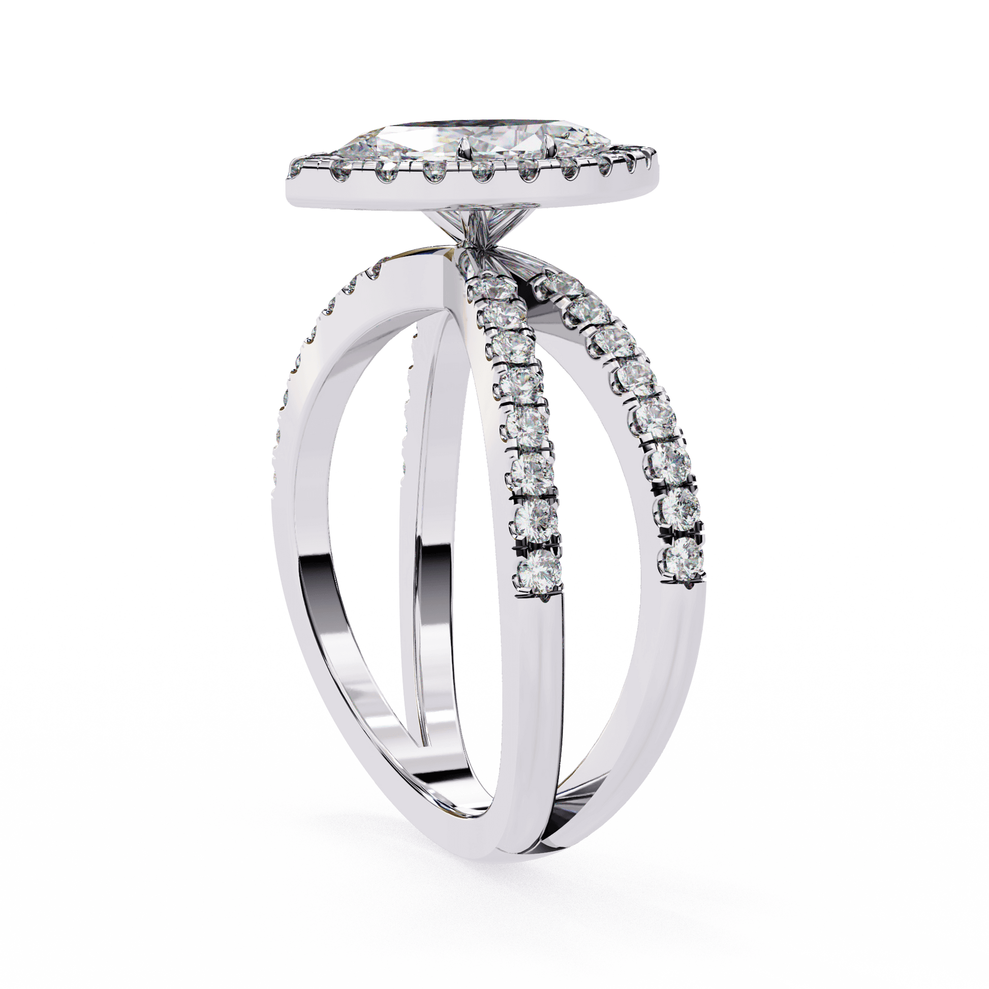 Yasmin — Marquise cut lab grown and natural diamond engagement ring — halo, half pavé, split shank — Carat House