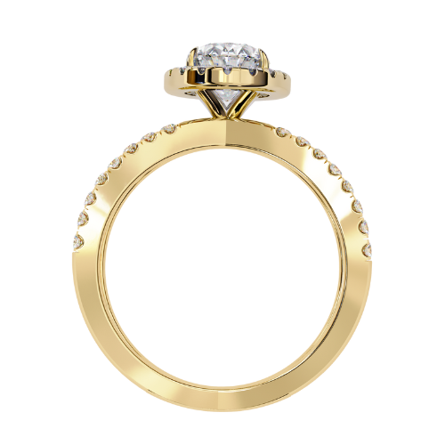 Yasmin — Marquise cut lab grown and natural diamond engagement ring — halo, half pavé, split shank — 18k yellow gold — Carat House