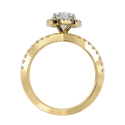 Yasmin — Marquise cut lab grown and natural diamond engagement ring — halo, half pavé, split shank — 18k yellow gold — Carat House