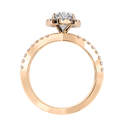Yasmin — Marquise cut lab grown and natural diamond engagement ring — halo, half pavé, split shank — 18k rose gold — Carat House