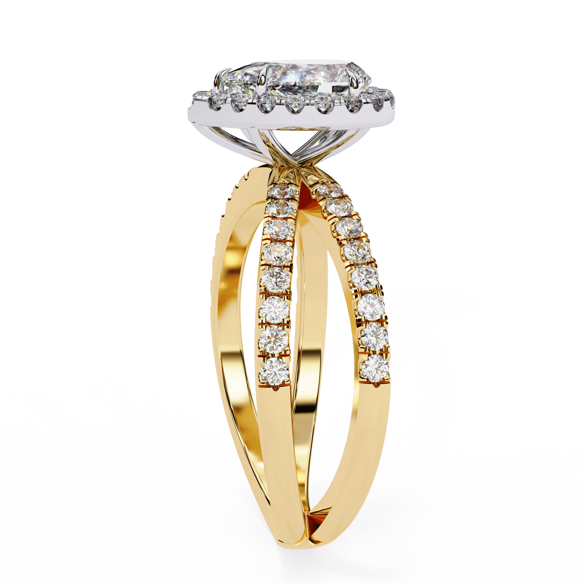 Tala — Pear cut lab grown and natural diamond engagement ring — halo, half pavé, split shank — Carat House