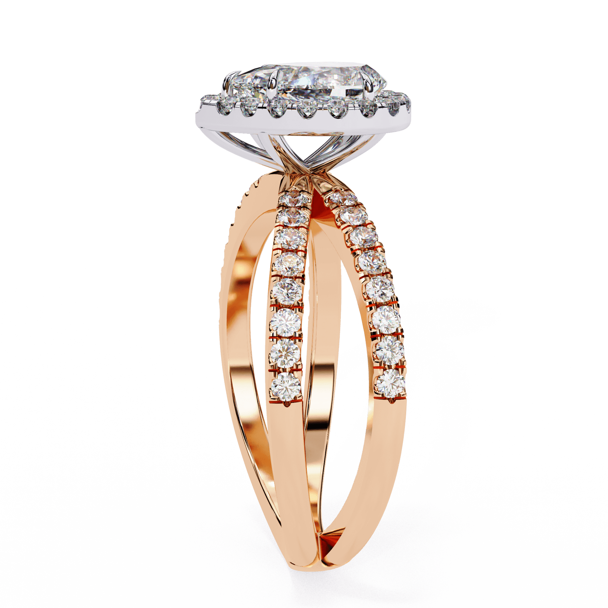 Tala — Pear cut lab grown and natural diamond engagement ring — halo, half pavé, split shank — Carat House