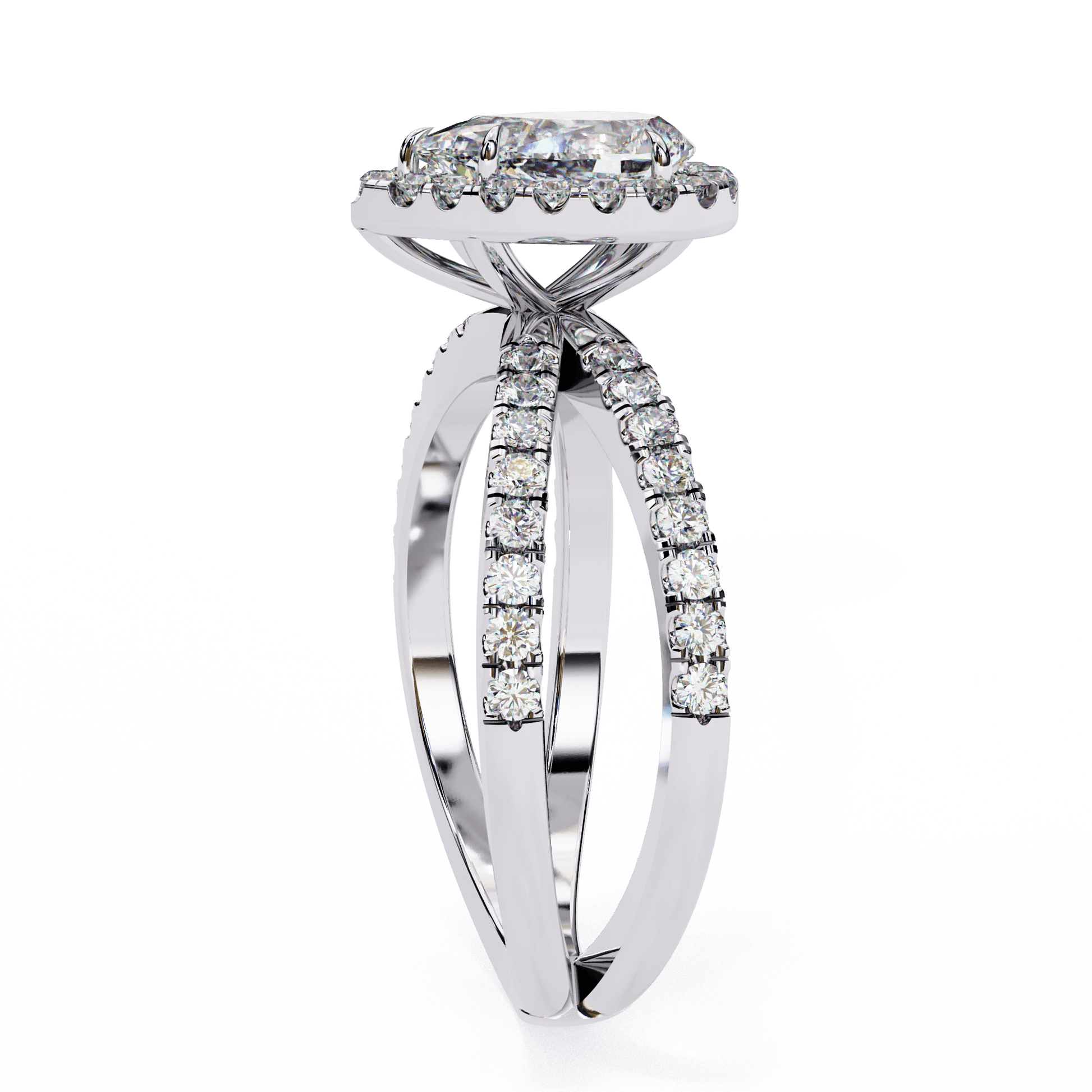 Tala — Pear cut lab grown and natural diamond engagement ring — halo, half pavé, split shank — Carat House