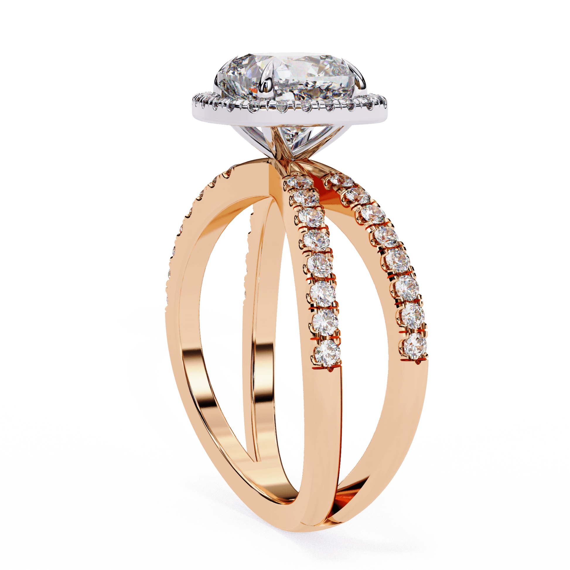 Sophia — Cushion cut lab grown and natural diamond engagement ring — halo, half pavé, split shank — Carat House