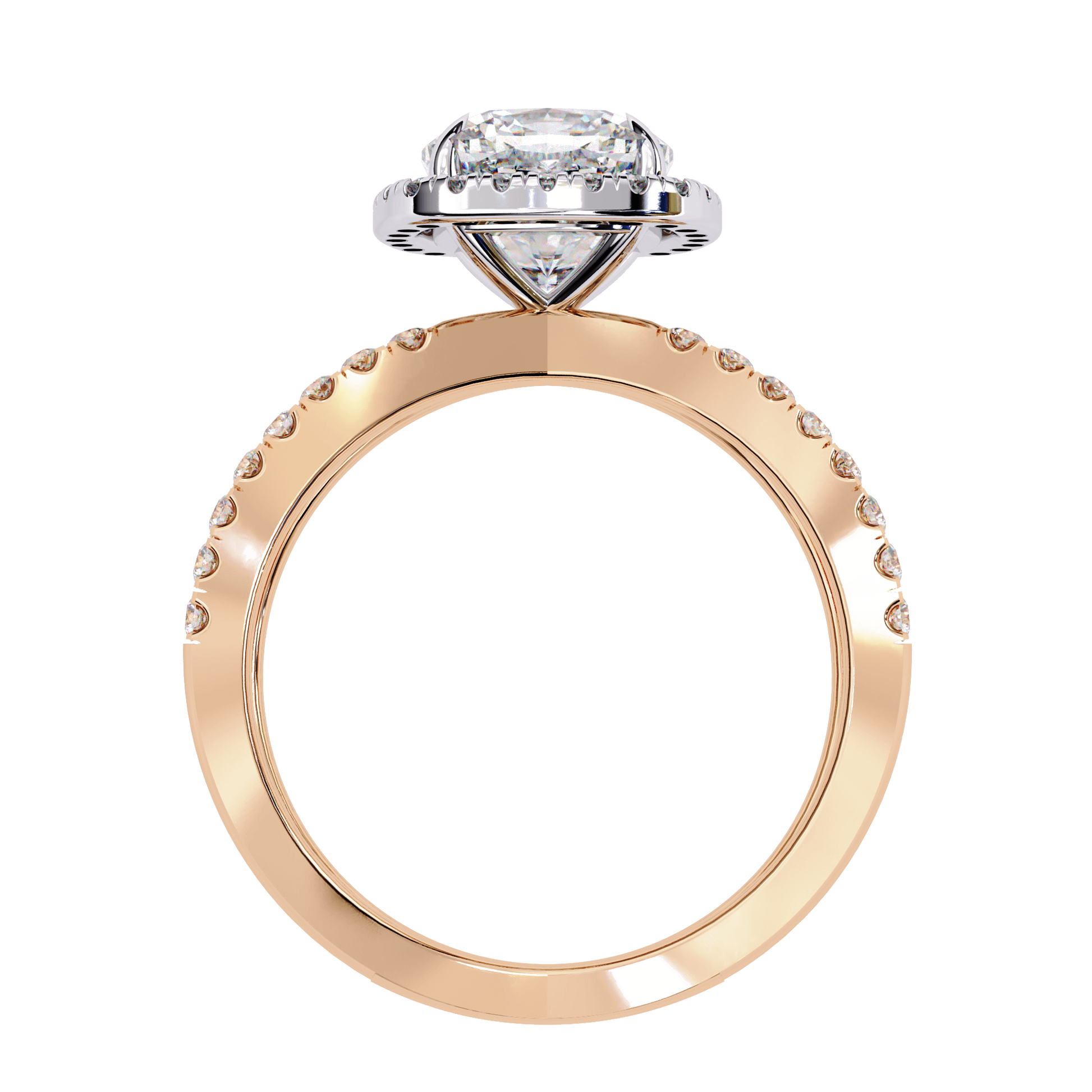 Sophia — Cushion cut lab grown and natural diamond engagement ring — halo, half pavé, split shank — Carat House