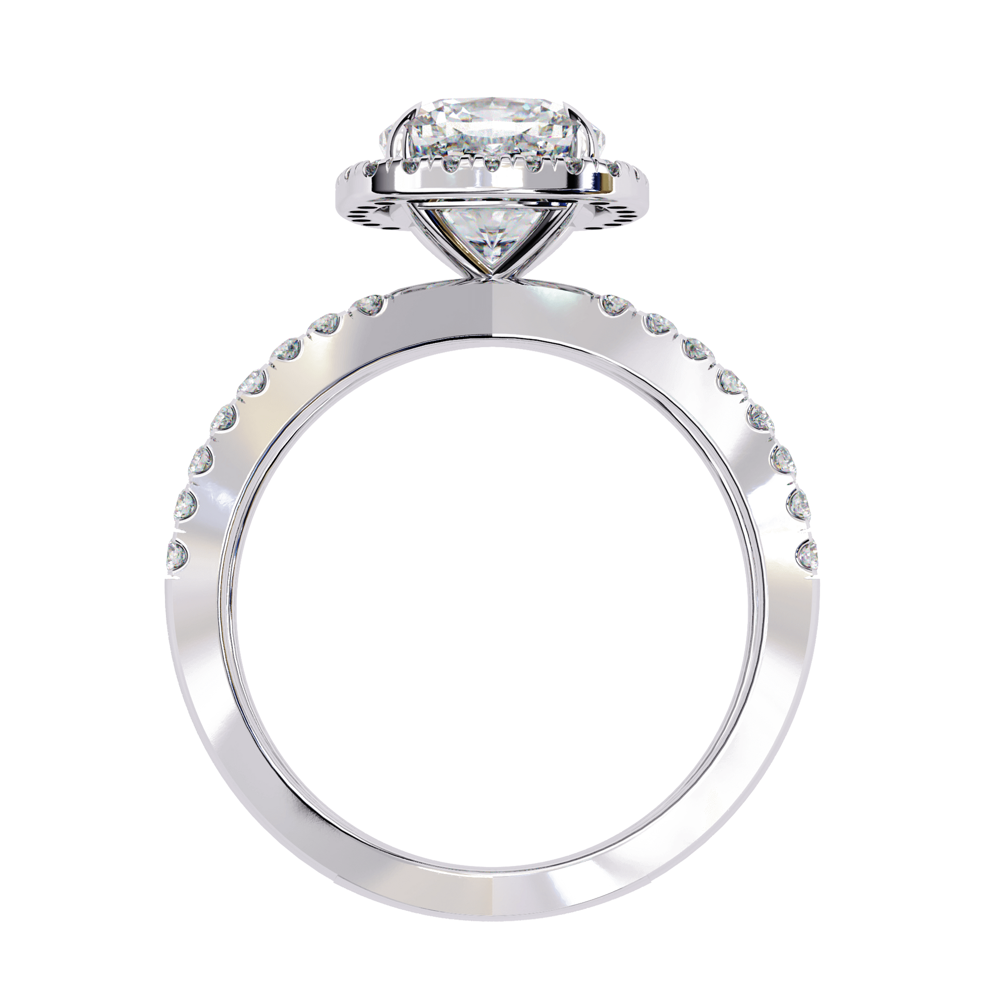Sophia — Cushion cut lab grown and natural diamond engagement ring — halo, half pavé, split shank — Carat House
