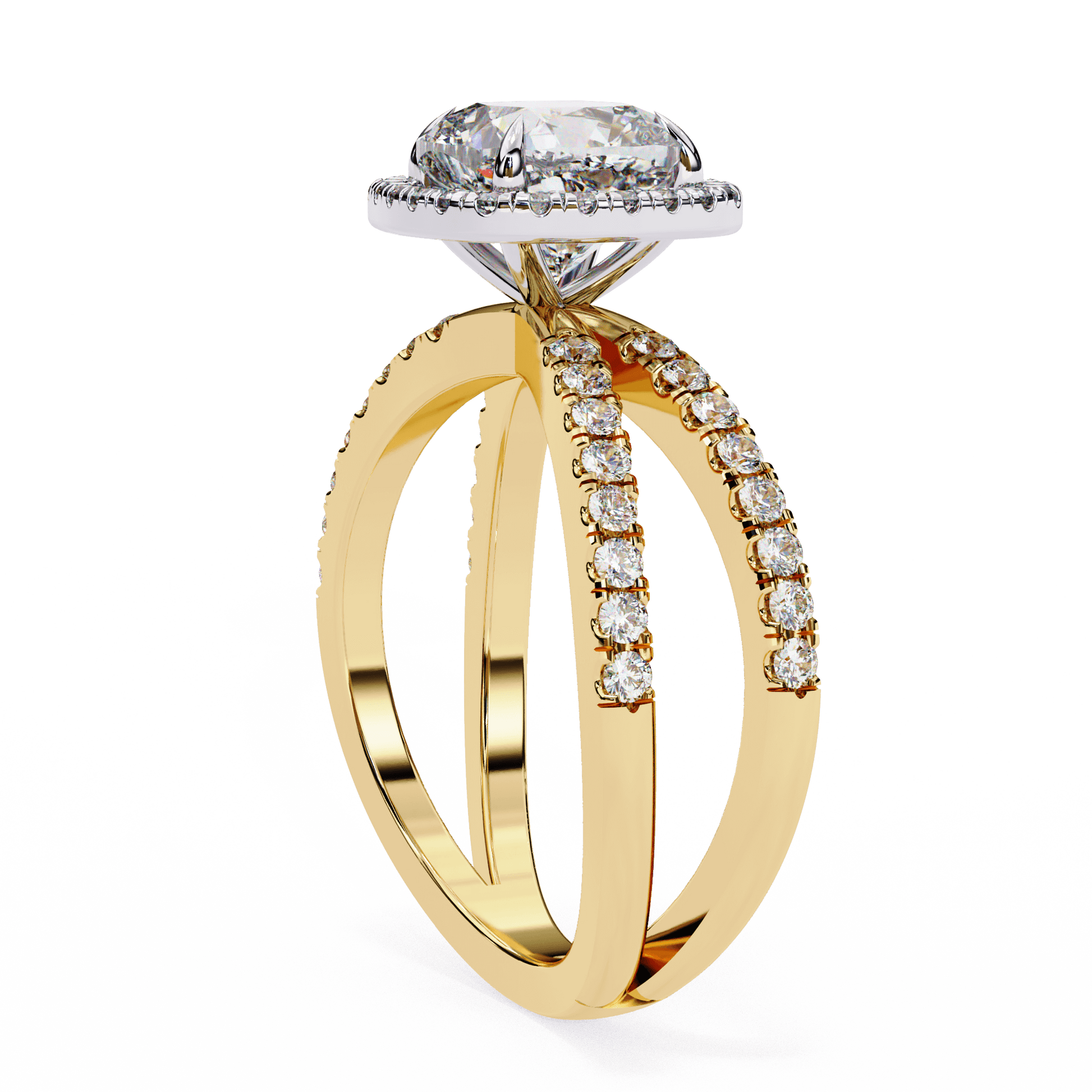 Sophia — Cushion cut lab grown and natural diamond engagement ring — halo, half pavé, split shank — Carat House