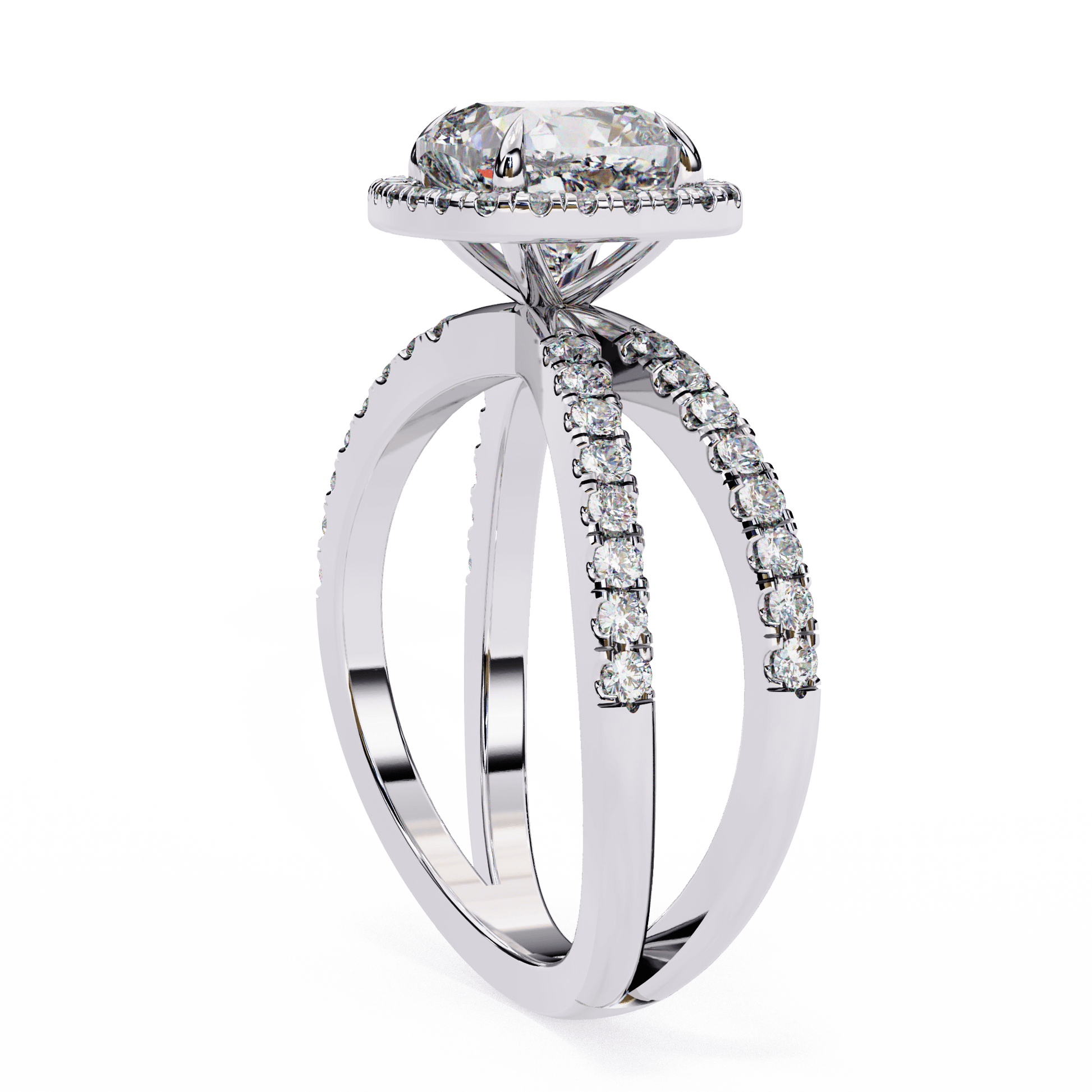 Sophia — Cushion cut lab grown and natural diamond engagement ring — halo, half pavé, split shank — Carat House