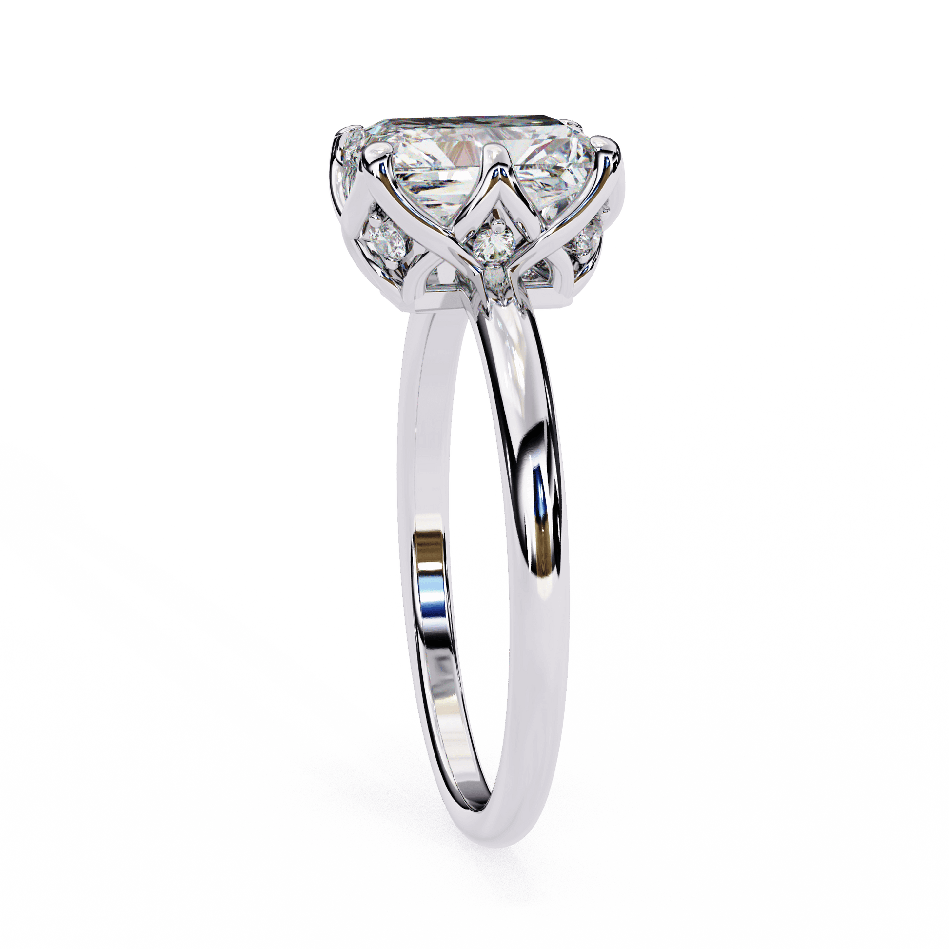 Tiana — Emerald cut lab grown and natural diamond engagement ring, tulip basket — Carat House