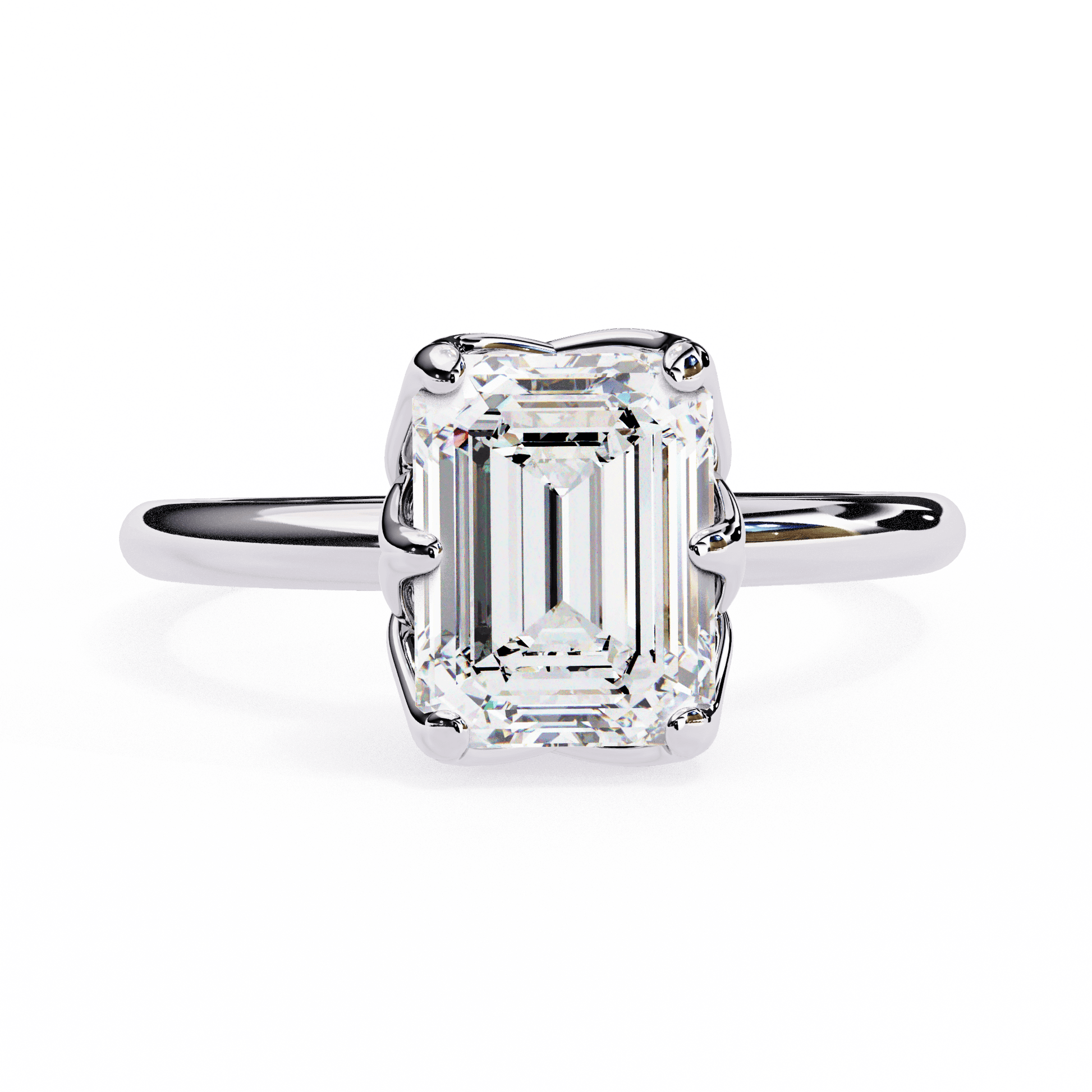 Tiana — Emerald cut lab grown and natural diamond engagement ring, tulip basket — 18k white gold and platinum — Carat House