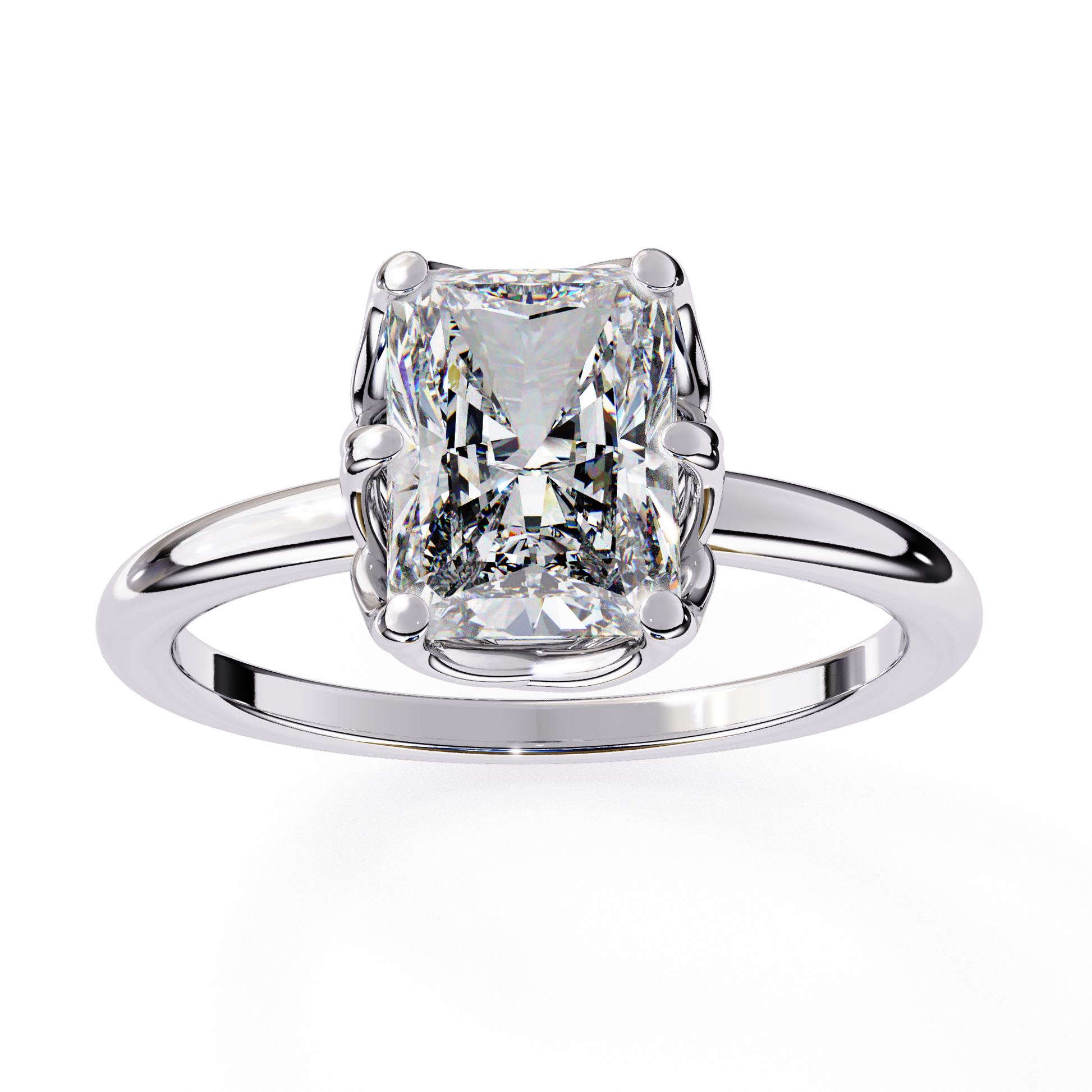 Chloe — Radiant cut lab grown and natural diamond engagement ring, tulip basket — 18k white gold and platinum — Carat House