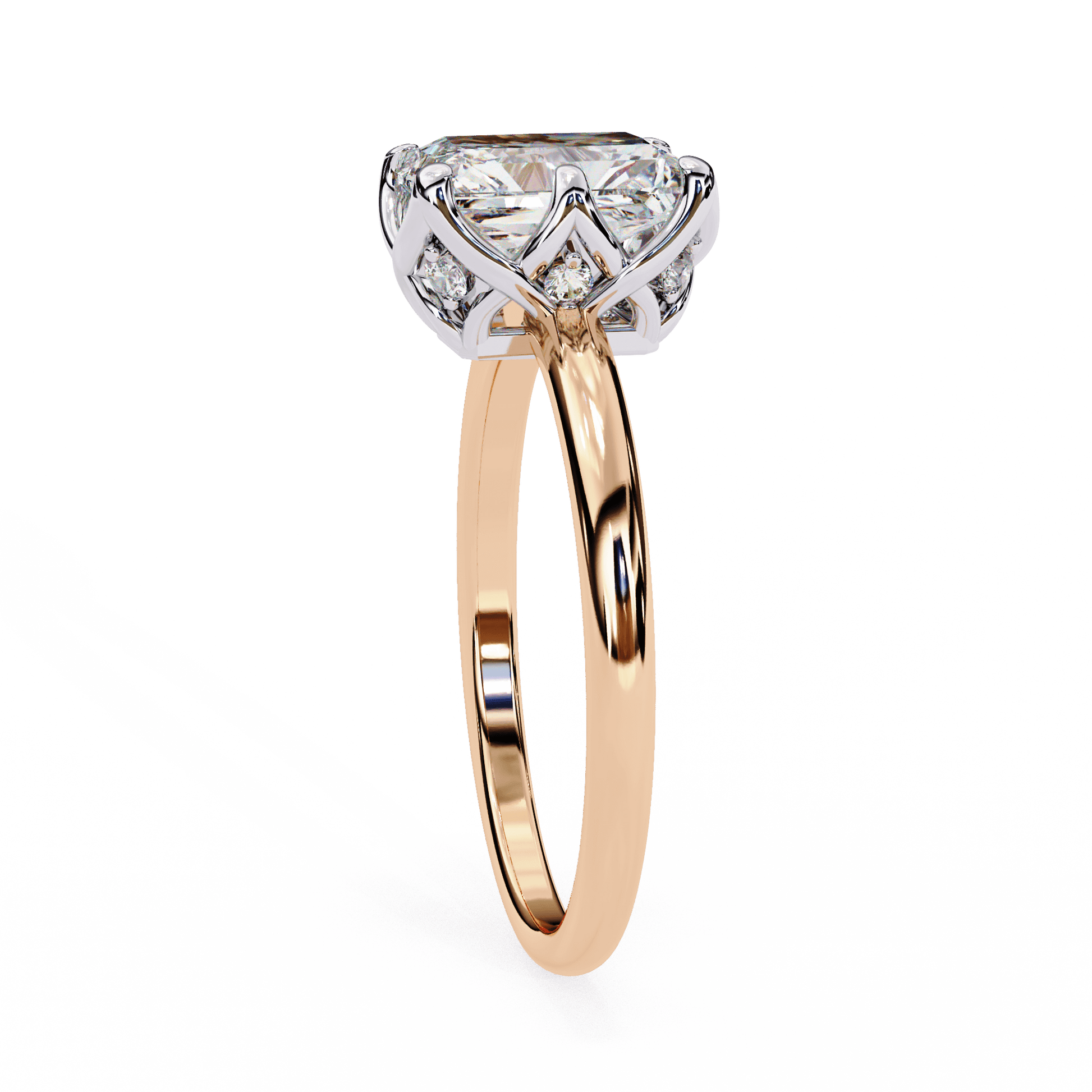 Chloe — Radiant cut lab grown and natural diamond engagement ring, tulip basket — Carat House