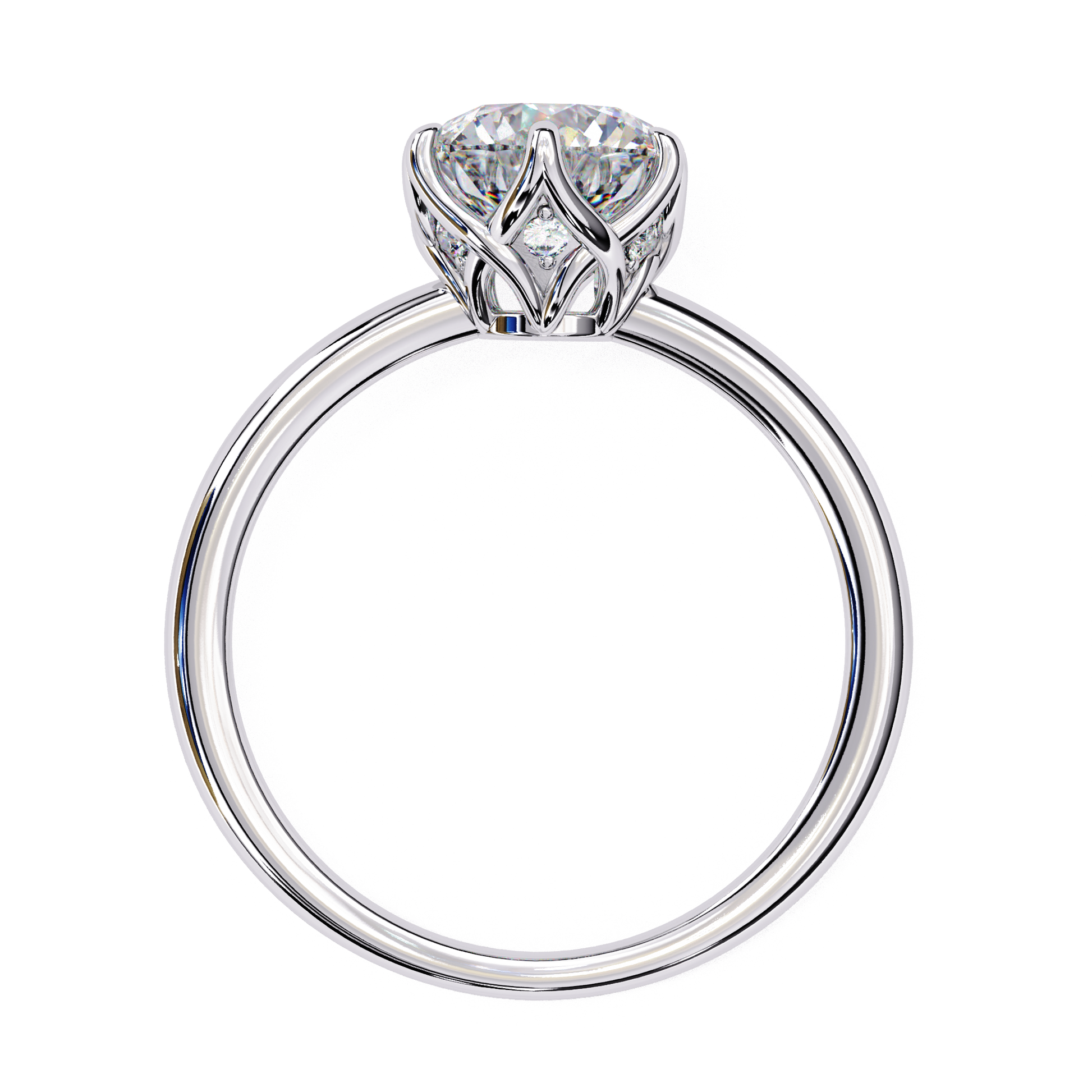 Iris — Round cut lab grown and natural diamond engagement ring, tulip basket — Carat House