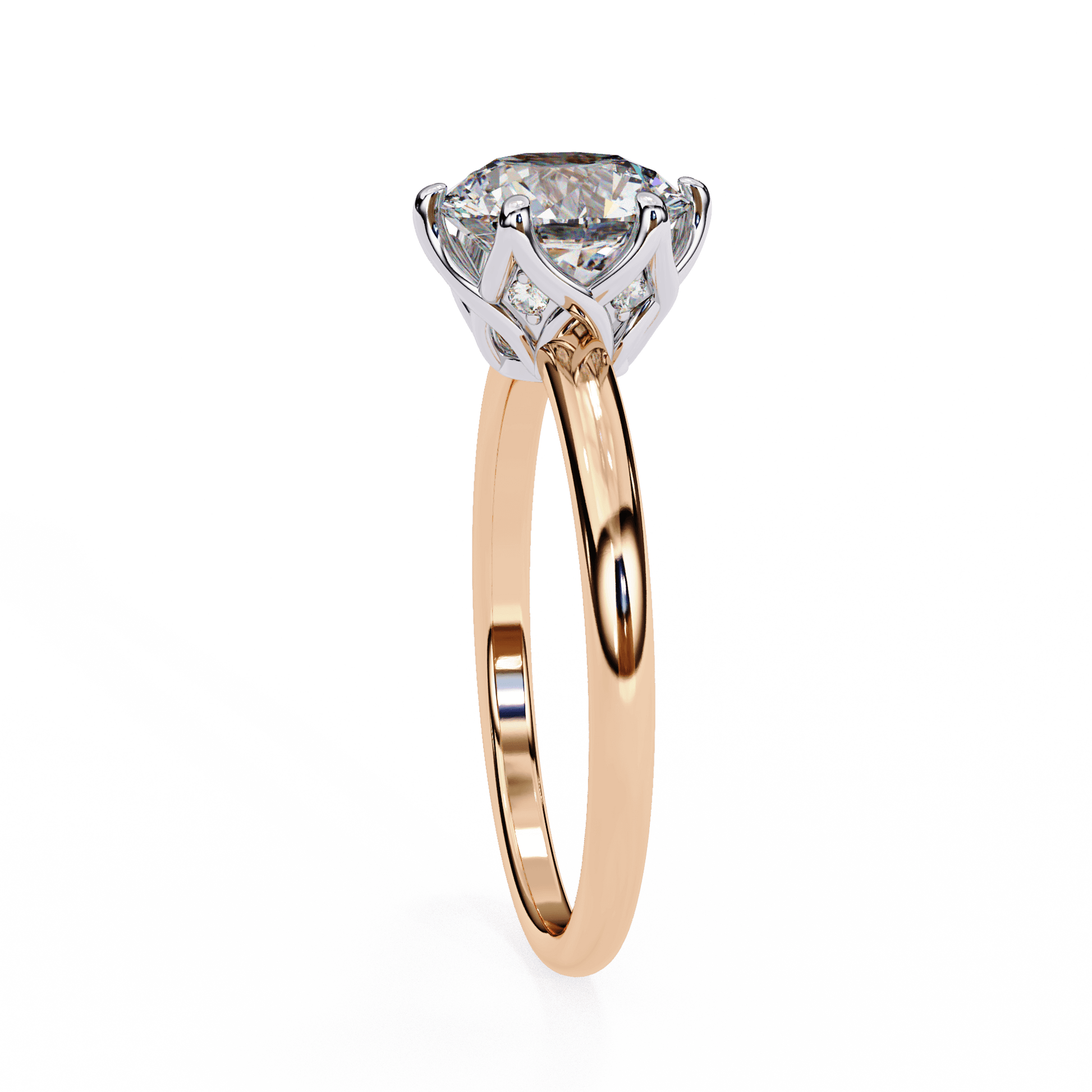 Iris — Round cut lab grown and natural diamond engagement ring, tulip basket — Carat House