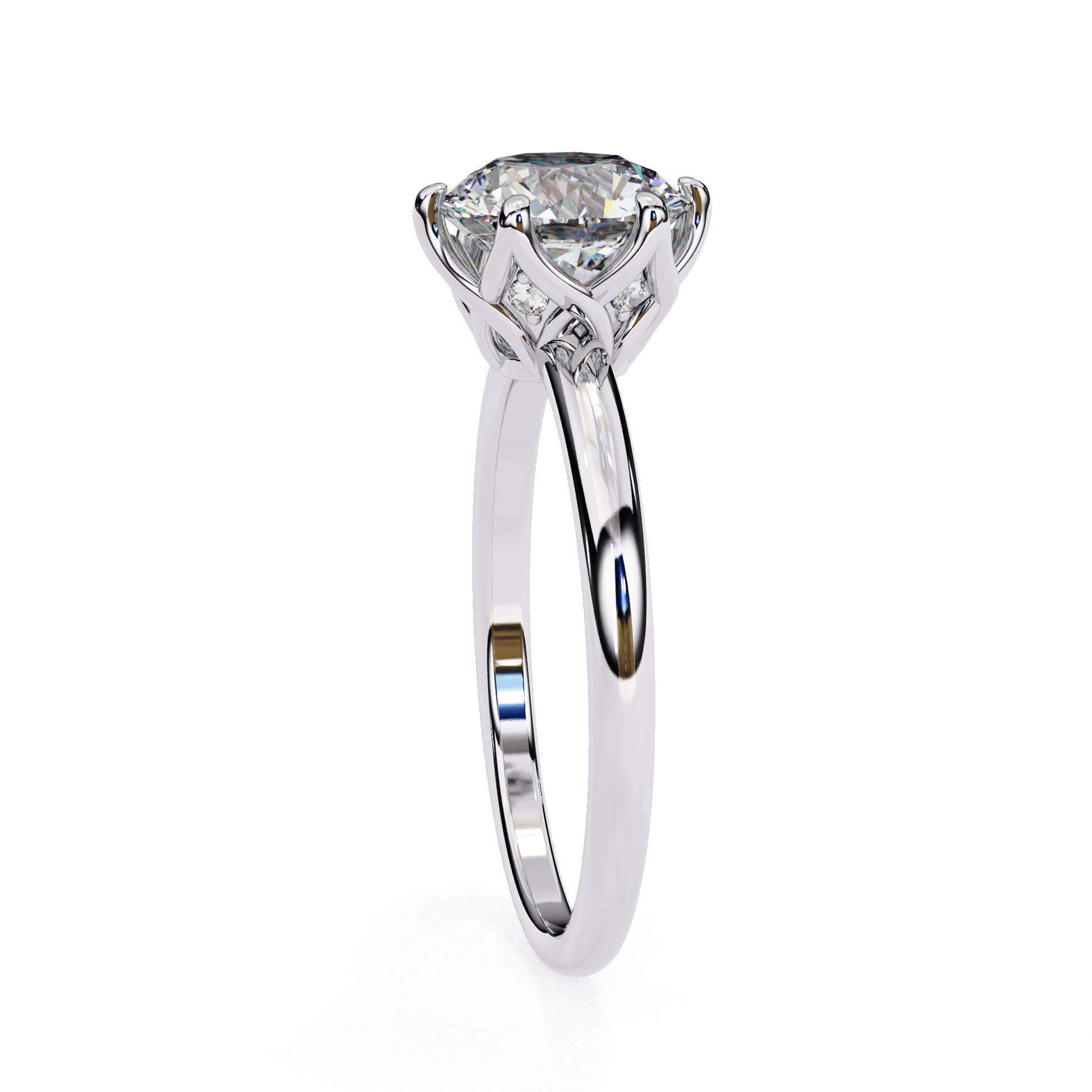 Iris — Round cut lab grown and natural diamond engagement ring, tulip basket — Carat House