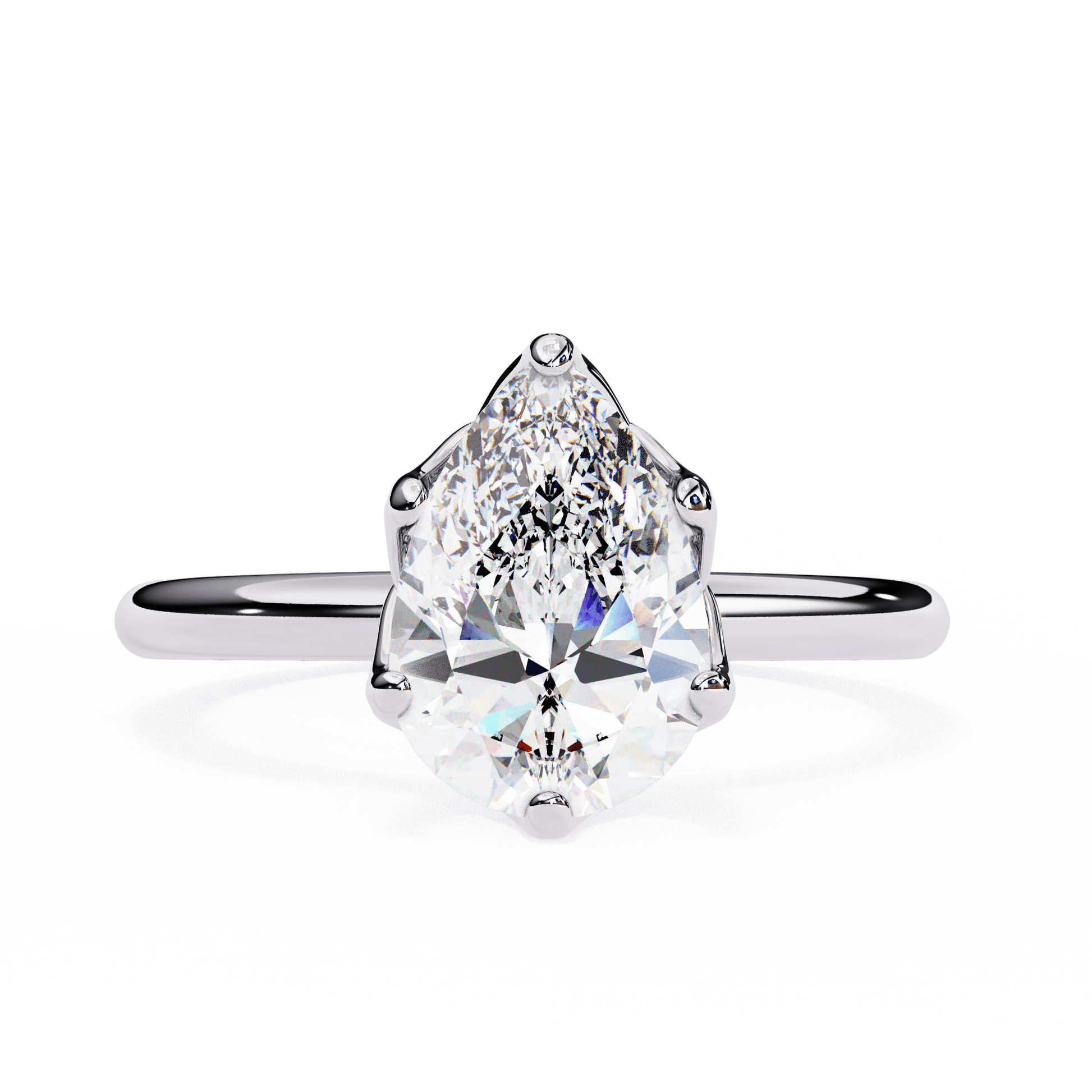 Aveline — Pear cut lab grown and natural diamond engagement ring, tulip basket — 18k white gold and platinum — Carat House
