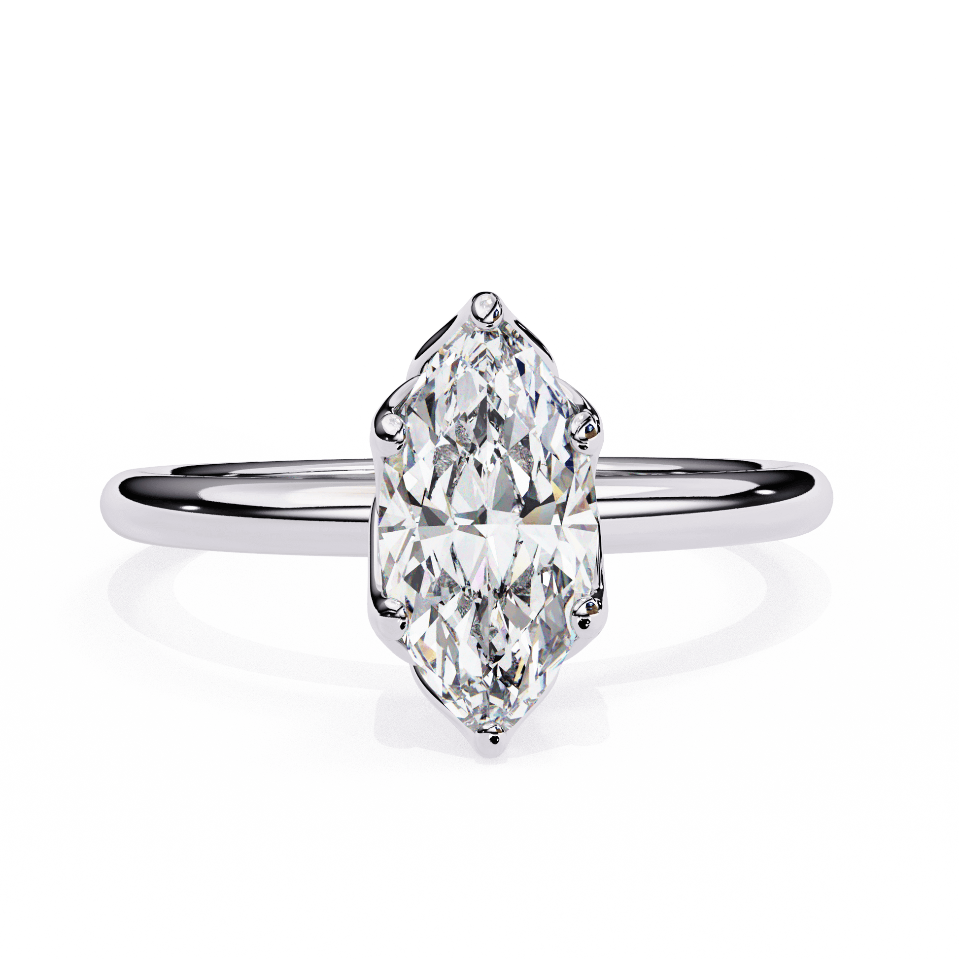 Odette — Marquise cut lab grown and natural diamond engagement ring, tulip basket — 18k white gold and platinum — Carat House