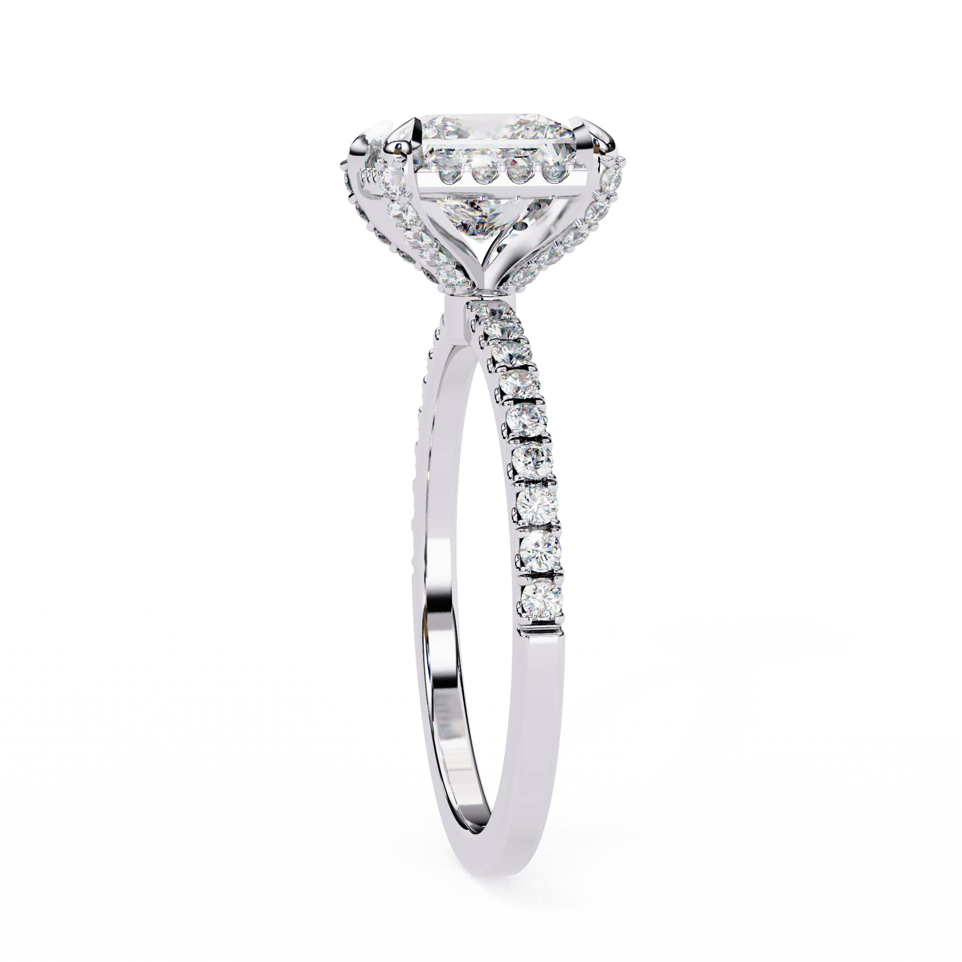 Lyra — Princess cut lab grown and natural diamond engagement ring — single halo, halo, four prong, side stones — Carat House